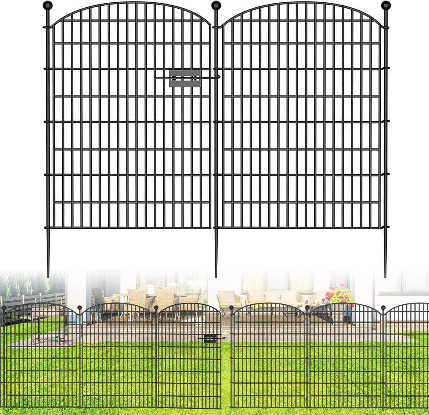 10 Panels Decorative Garden Fence - 32 in (H) x 23.6 ft (L) No Dig Dog Fence Outdoor for Yard, Rustproof Tall Garden Fencecing Panels, Animal Barrier Suitable for Yard Border, Patio, and Outdoor Use