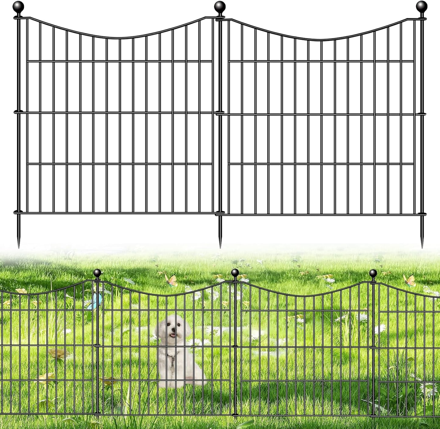 10 Panels Decorative Garden Fence with Gate, 32 in(H) X 23.6 ft(L) No Dig Dog Fence Animal Barrier Outdoor for Yard, Rustproof Metal Garden Edging and Borders, Temporary Fencing Stakes
