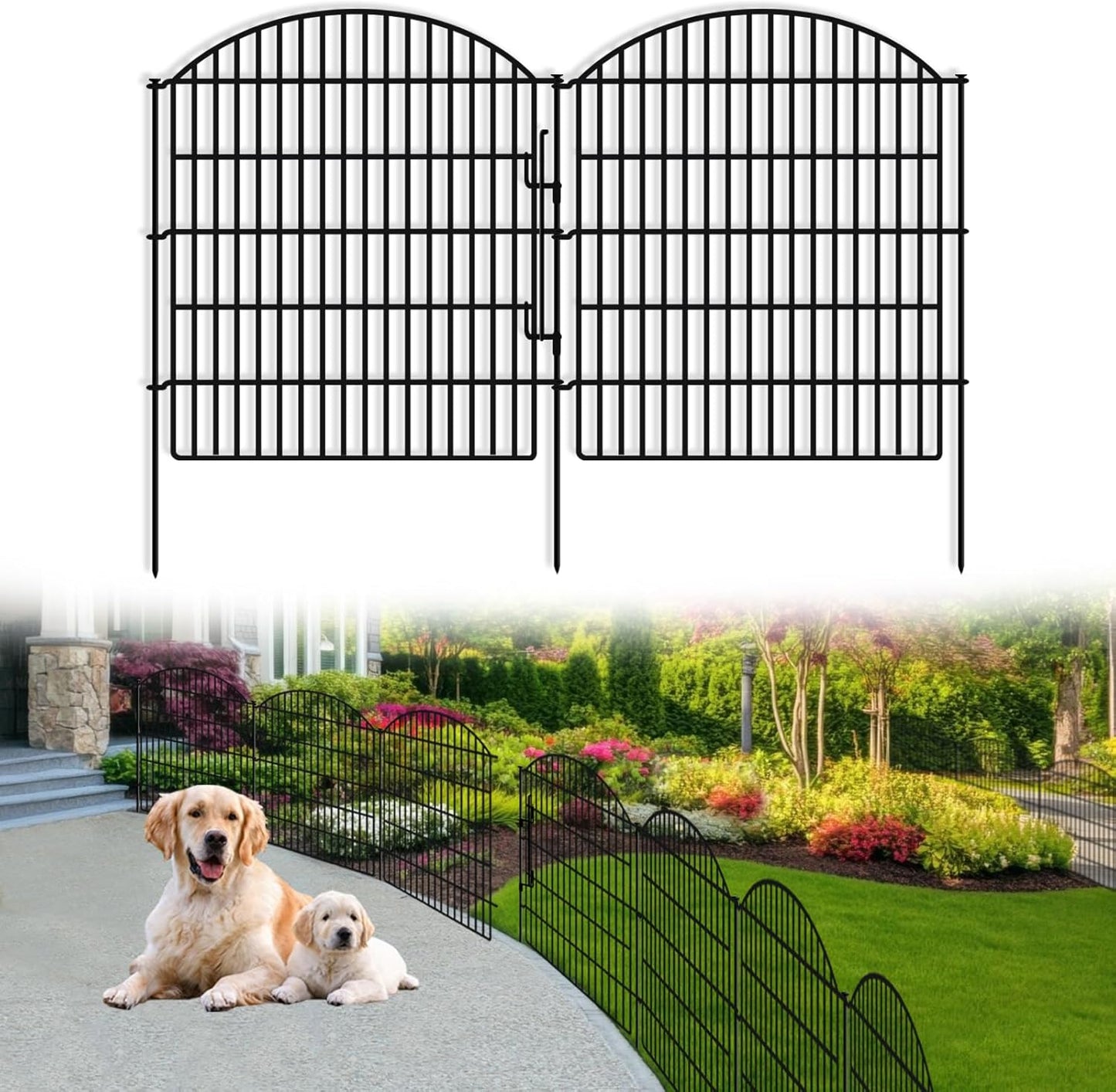 10 Panels No Dig Decorative Outdoor Garden Fence for Yard, 33in (H) x 21.92ft (L) Animal Barrier Fencing Rustproof Metal Panel Border for Dog, Rabbits Patio Camping Temporary Ground Stakes