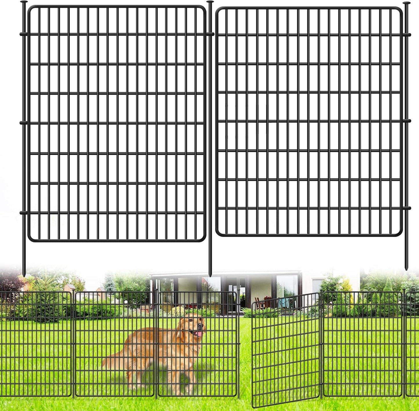 15 Panels No Dig Fence with Gate, 32 in(H) X 36 ft(L) Garden Decorative Fence Animal Barrier for Dogs, Rustproof Metal Garden Edging Border for Outdoor, Yard, Patio, Black