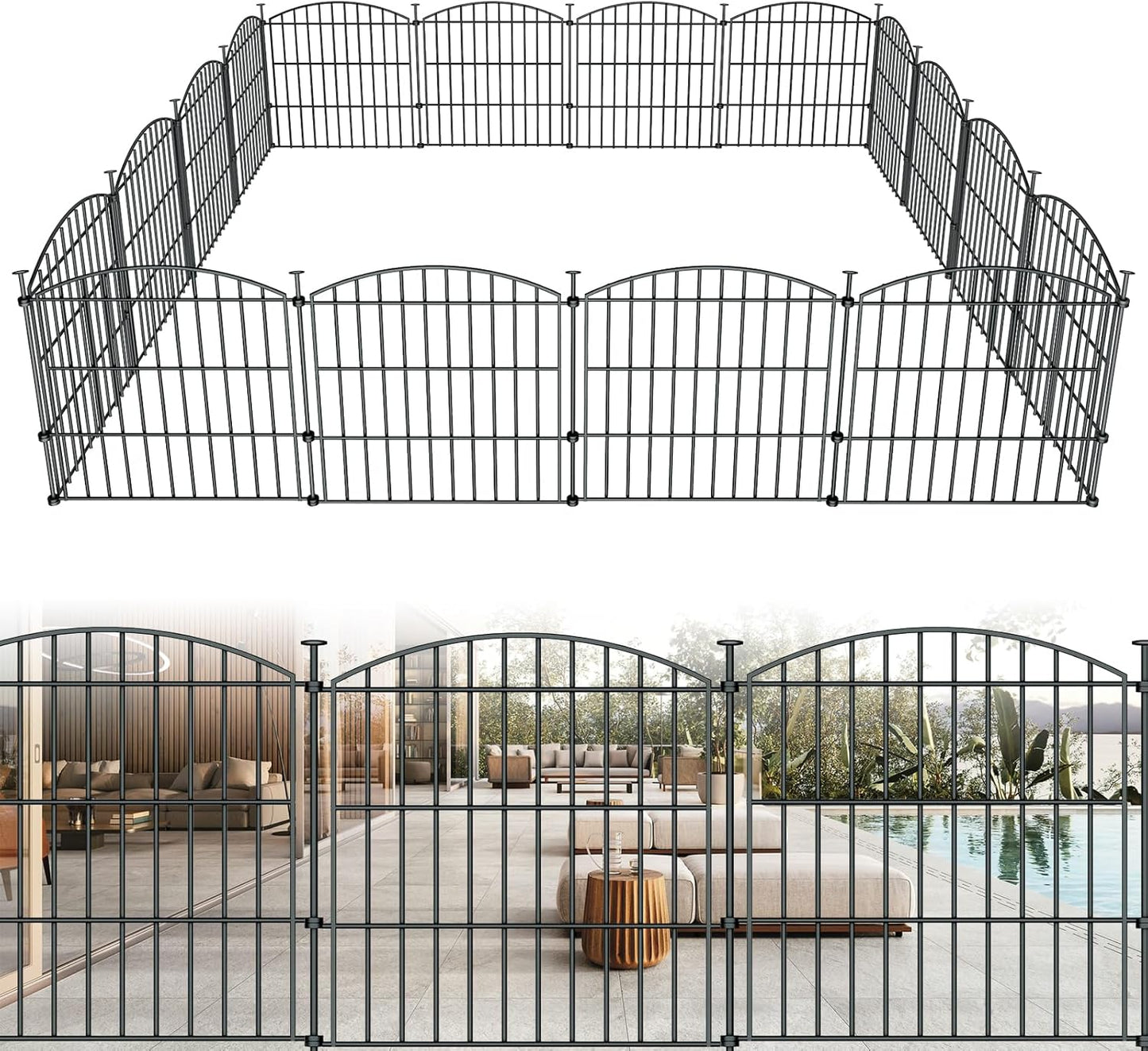 10 Panels Garden Fence Dog Fence Outdoor for Yard, 32in H x 23.6ft L Rustproof Metal Fencing with Ground Stakes | No Dig Animal Proof Containment for Pets/Rabbits | Durable Patio Security Panels