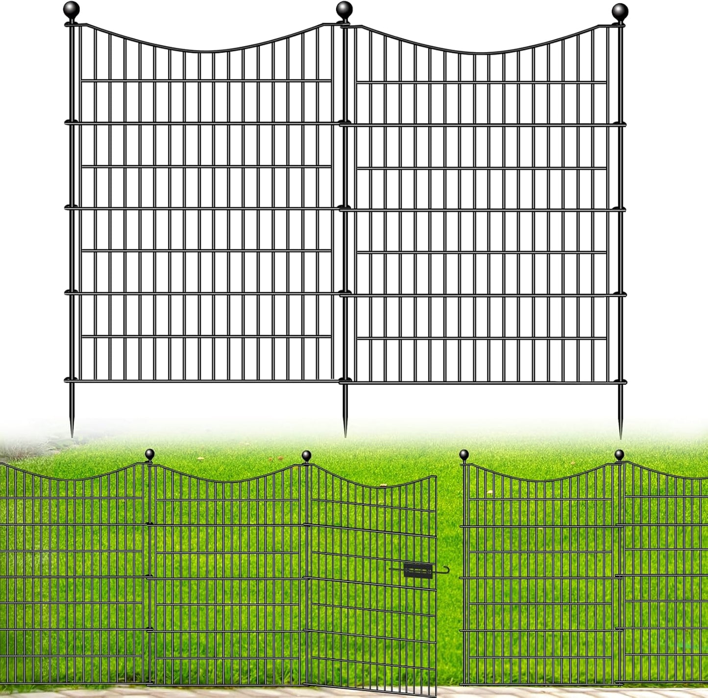 10 Panels Decorative Garden Fence with Gate, 32 in(H) X 23.6 ft(L) No Dig Dog Fence Animal Barrier Outdoor for Yard, Rustproof Metal Garden Edging and Borders, Temporary Fencing Stakes