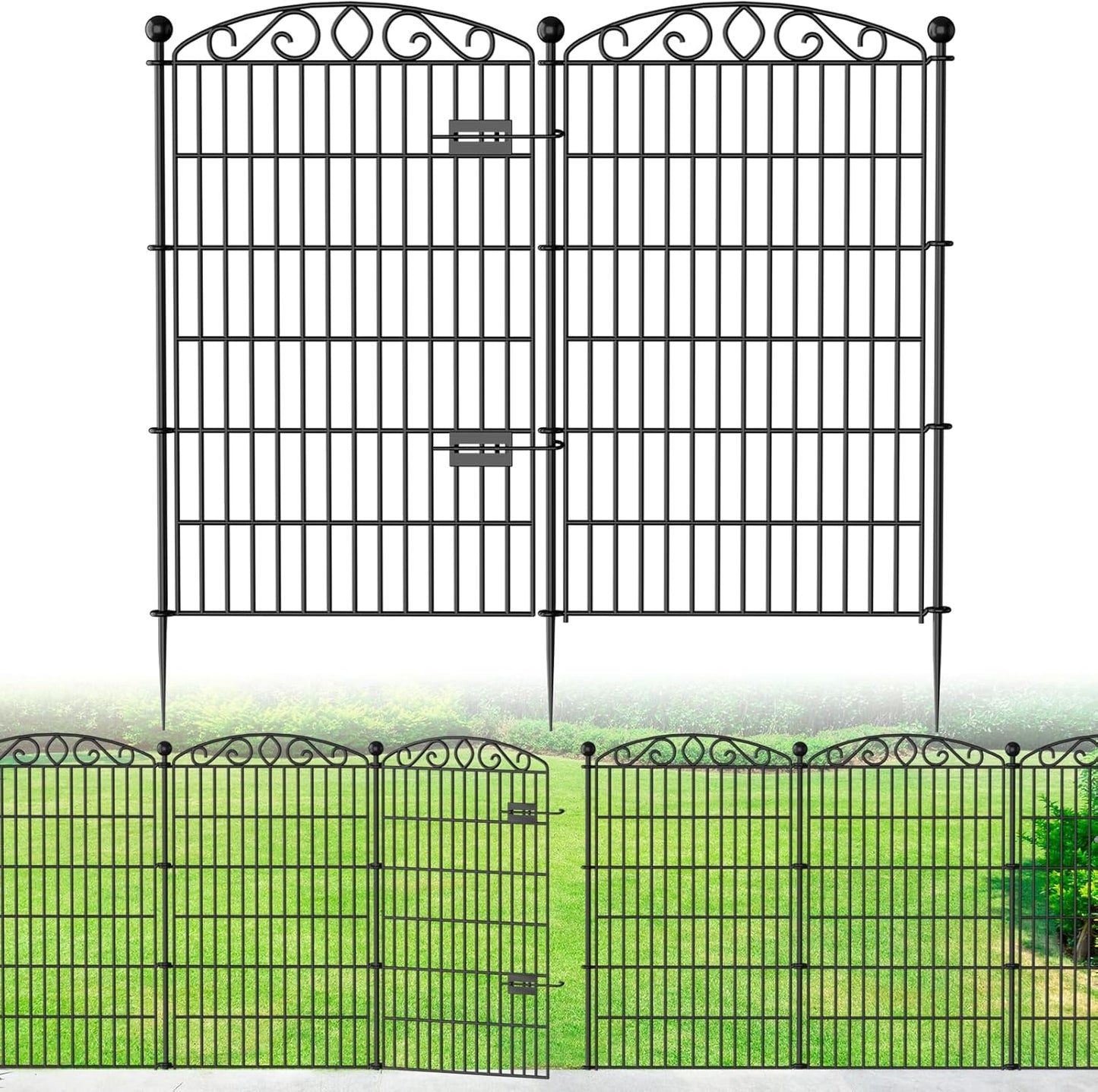 Garden Fence 12 Panel - 30in H x 23.6ft L, No Dig Rustproof Metal Tall Animal Barrier for Dogs Rabbits, Decorative Outdoor Border for Yard, Patio, and Flower Beds