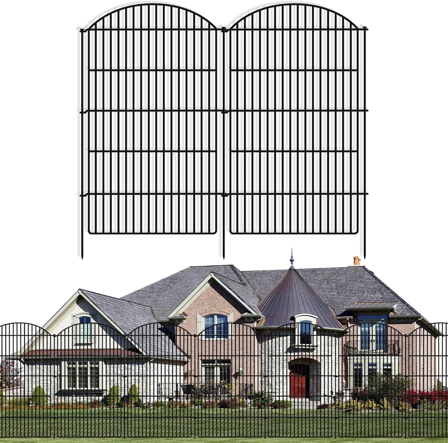 10 Panels No Dig Decorative Outdoor Garden Fence for Yard, 33in (H) x 21.92ft (L) Animal Barrier Fencing Rustproof Metal Panel Border for Dog, Rabbits Patio Camping Temporary Ground Stakes
