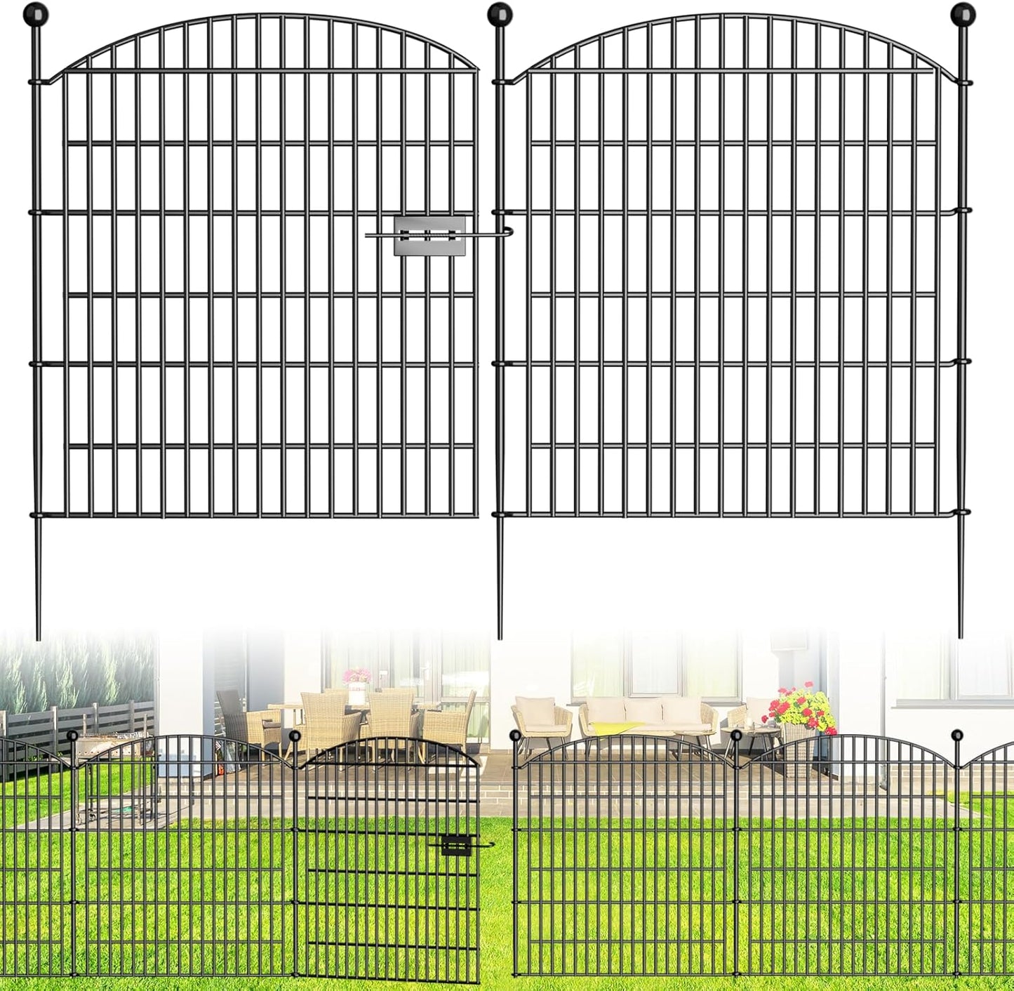 10 Panels Decorative Garden Fence - 32 in (H) x 23.6 ft (L) No Dig Dog Fence Outdoor for Yard, Rustproof Tall Garden Fencecing Panels, Animal Barrier Suitable for Yard Border, Patio, and Outdoor Use