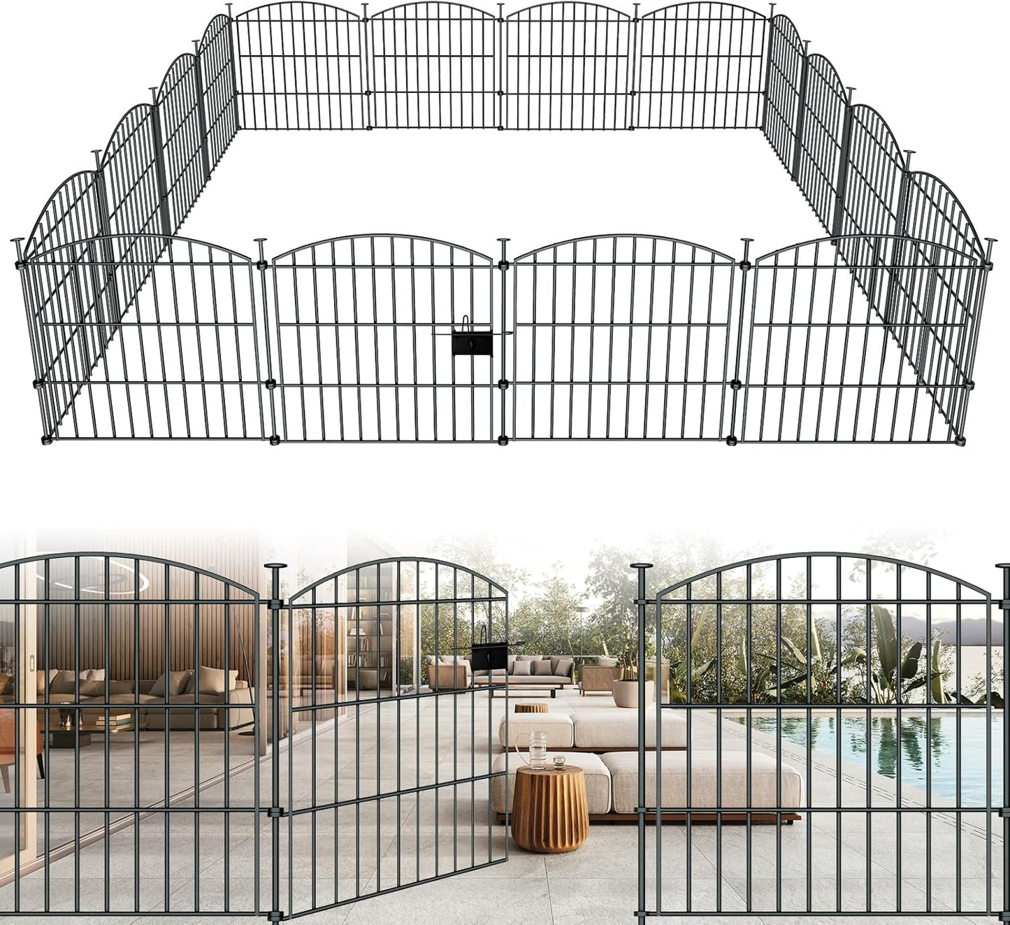 10 Panels Garden Fence Dog Fence Outdoor for Yard, 32in H x 23.6ft L Rustproof Metal Fencing with Ground Stakes | No Dig Animal Proof Containment for Pets/Rabbits | Durable Patio Security Panels