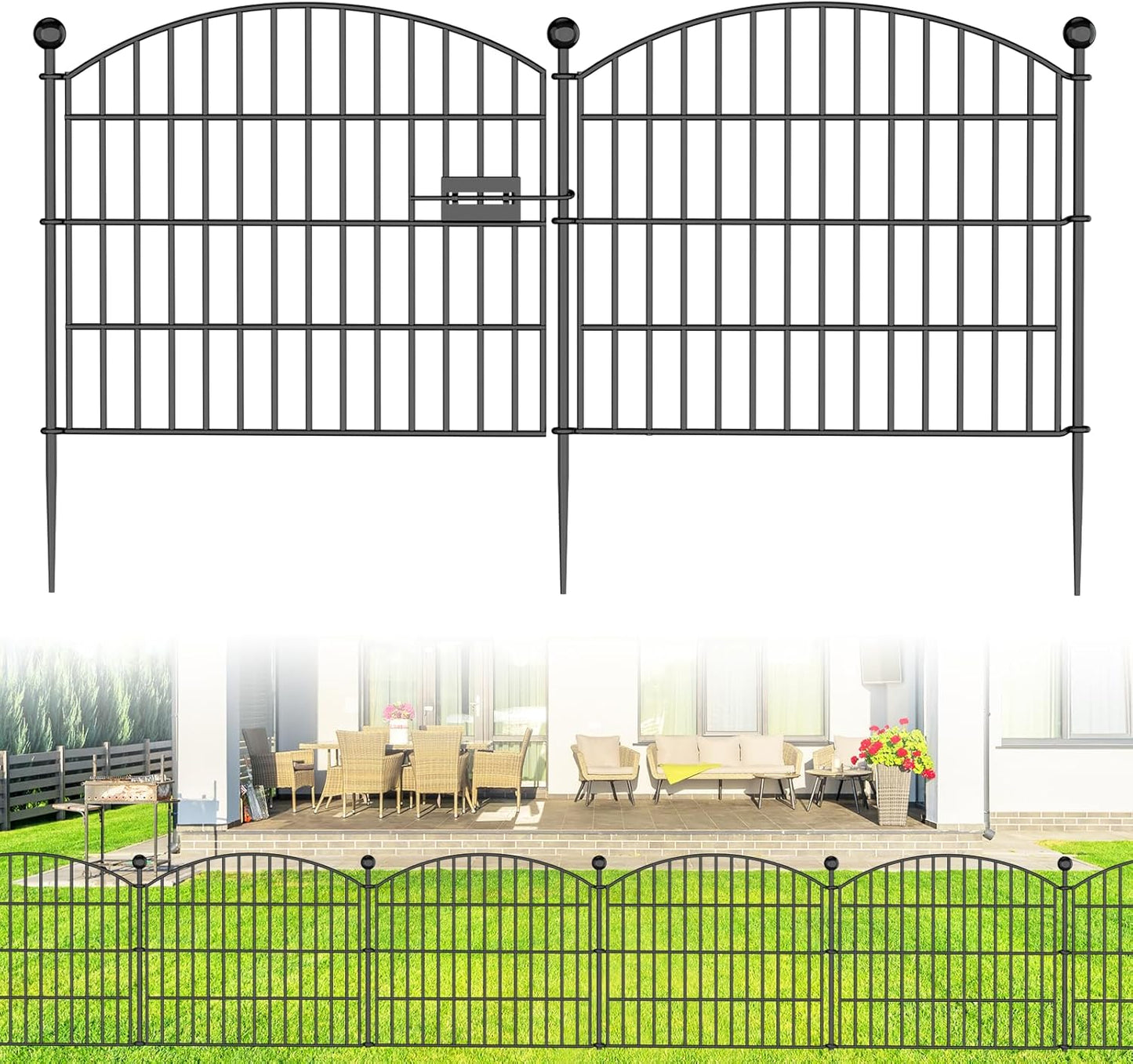 10 Panels Decorative Garden Fence - 32 in (H) x 23.6 ft (L) No Dig Dog Fence Outdoor for Yard, Rustproof Tall Garden Fencecing Panels, Animal Barrier Suitable for Yard Border, Patio, and Outdoor Use
