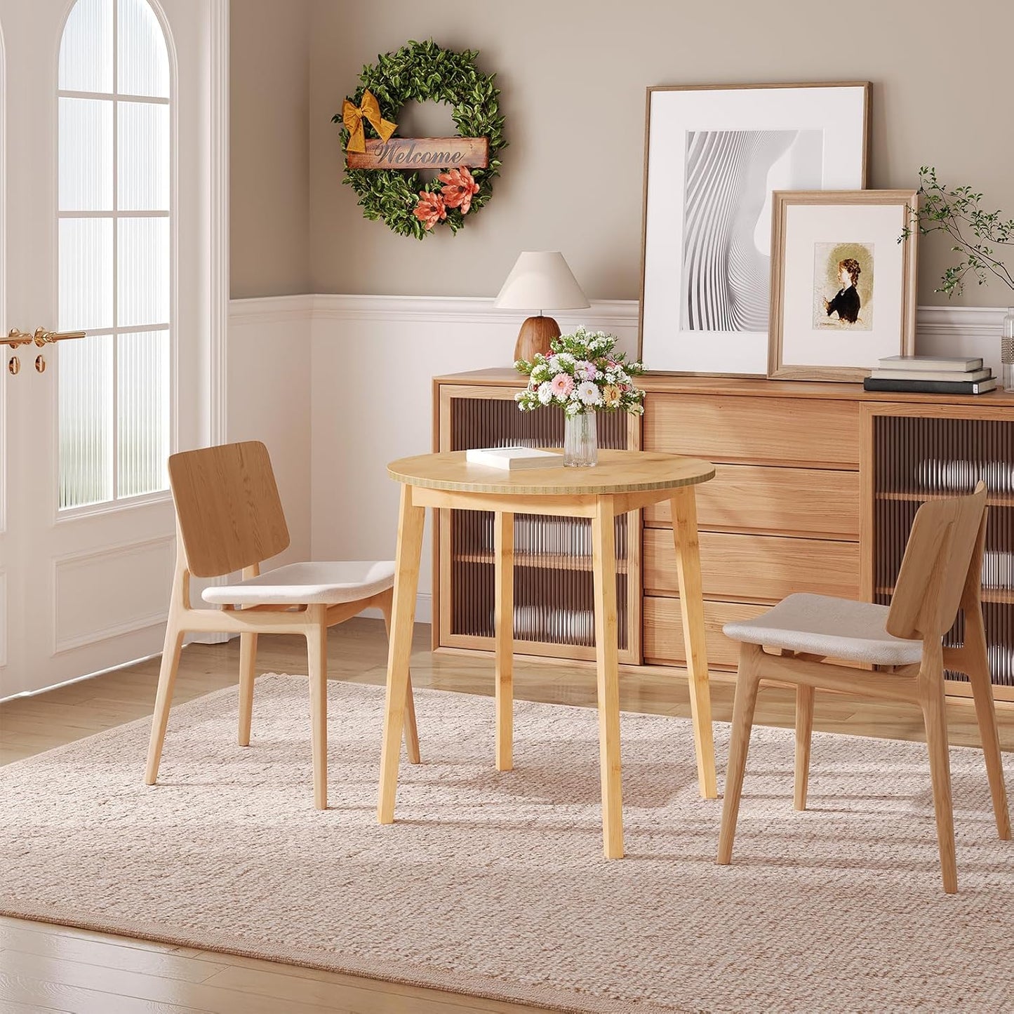 HOOBRO Bamboo Dining Table, Round Dining Table for 2, 27.5" Kitchen Table for Small Space, Writing Table, Easy to Assemble, for Dining Room, Living Room, Office, Kitchen, Apartment, Natural YL71CZ01