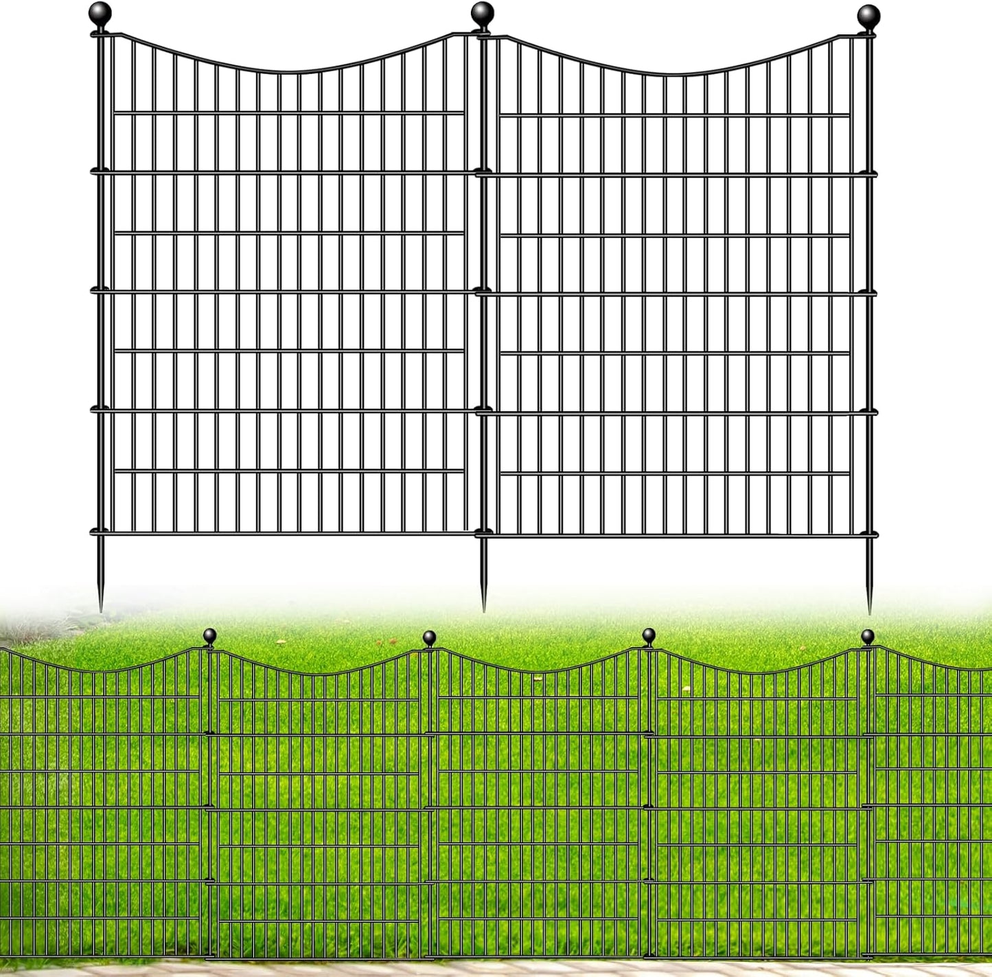 10 Panels Decorative Garden Fence with Gate, 32 in(H) X 23.6 ft(L) No Dig Dog Fence Animal Barrier Outdoor for Yard, Rustproof Metal Garden Edging and Borders, Temporary Fencing Stakes