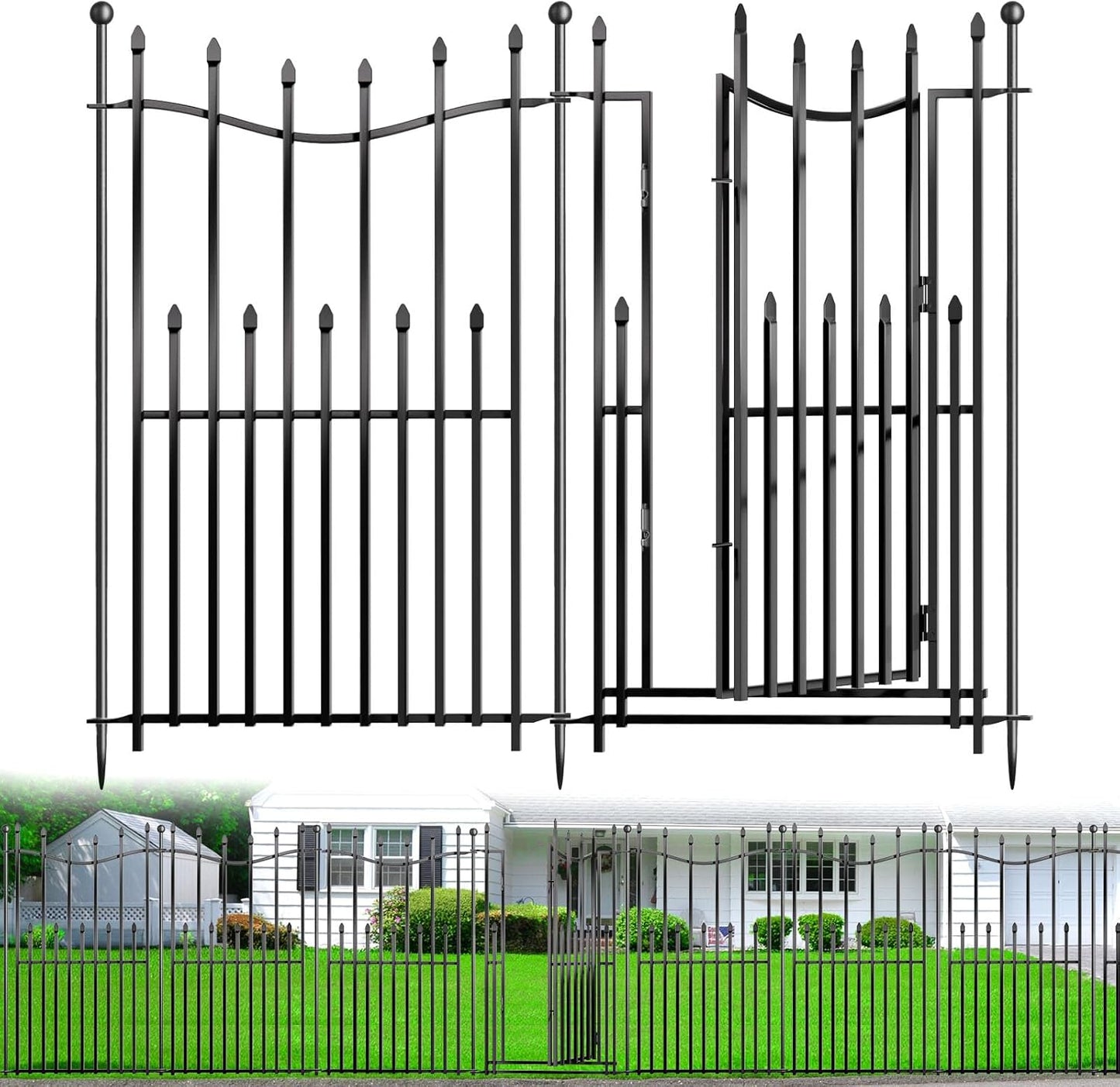 10 Panels No Dig Decorative Garden Fence, 32in(H)×22ft(L) Heavy-Duty Rustproof Metal Panels, Outdoor Dog Barrier for Yard & Patio, Landscape, Border| Portable Temporary Fencing