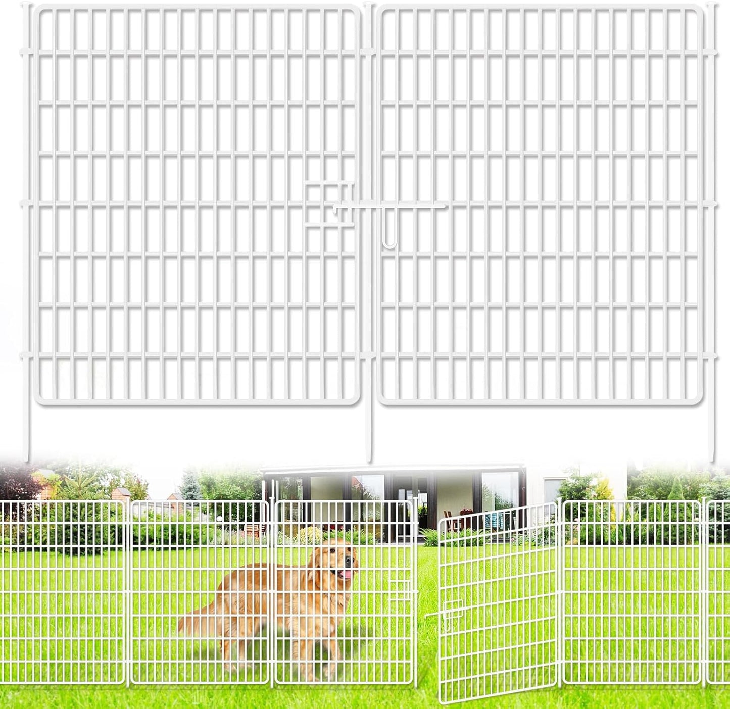 15 Panels No Dig Fence with Gate, 32 in(H) X 36 ft(L) Garden Decorative Fence Animal Barrier for Dogs, Rustproof Metal Garden Edging Border for Outdoor, Yard, Patio, Black
