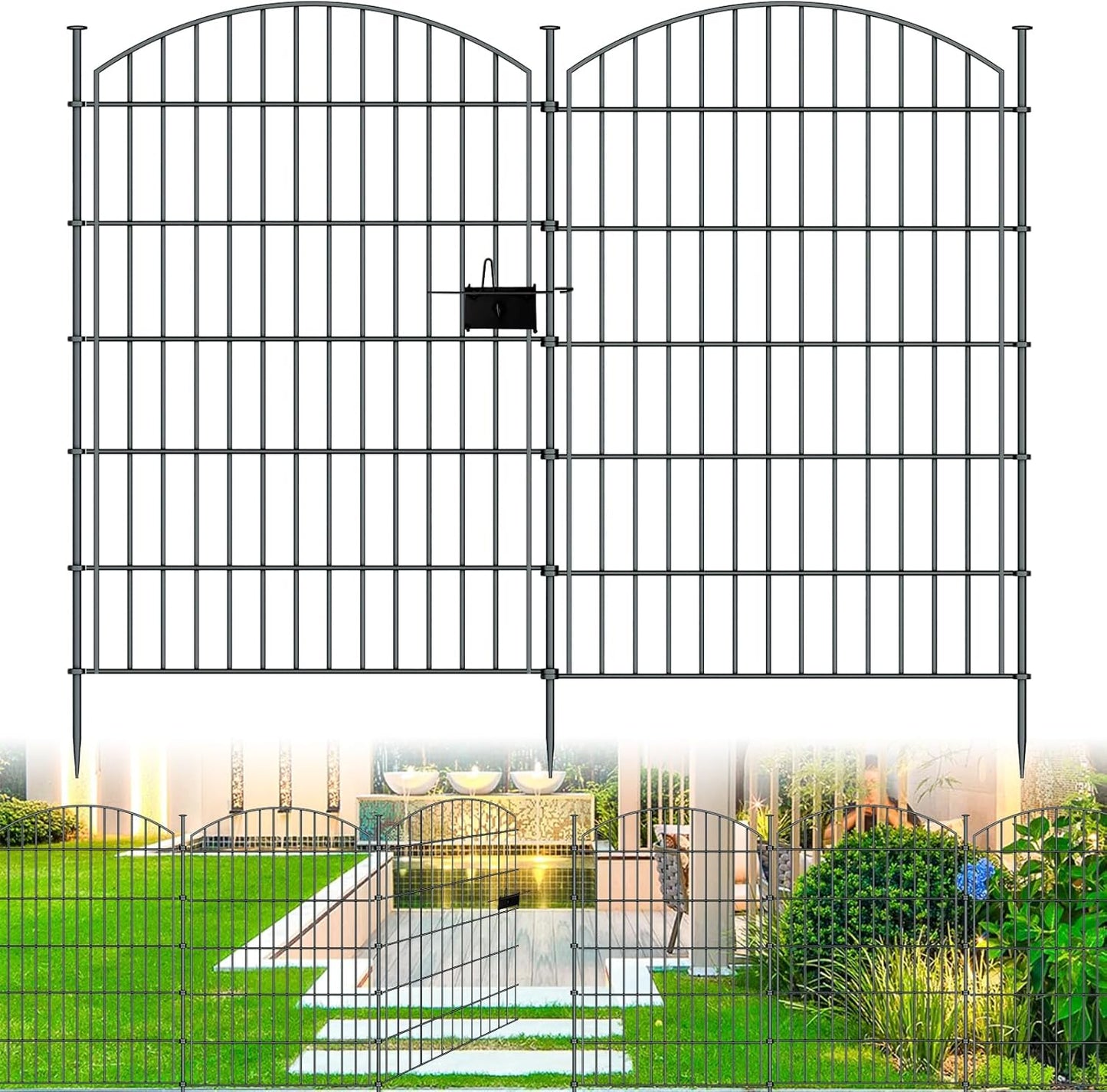 10 Panels Garden Fence Dog Fence Outdoor for Yard, 32in H x 23.6ft L Rustproof Metal Fencing with Ground Stakes | No Dig Animal Proof Containment for Pets/Rabbits | Durable Patio Security Panels