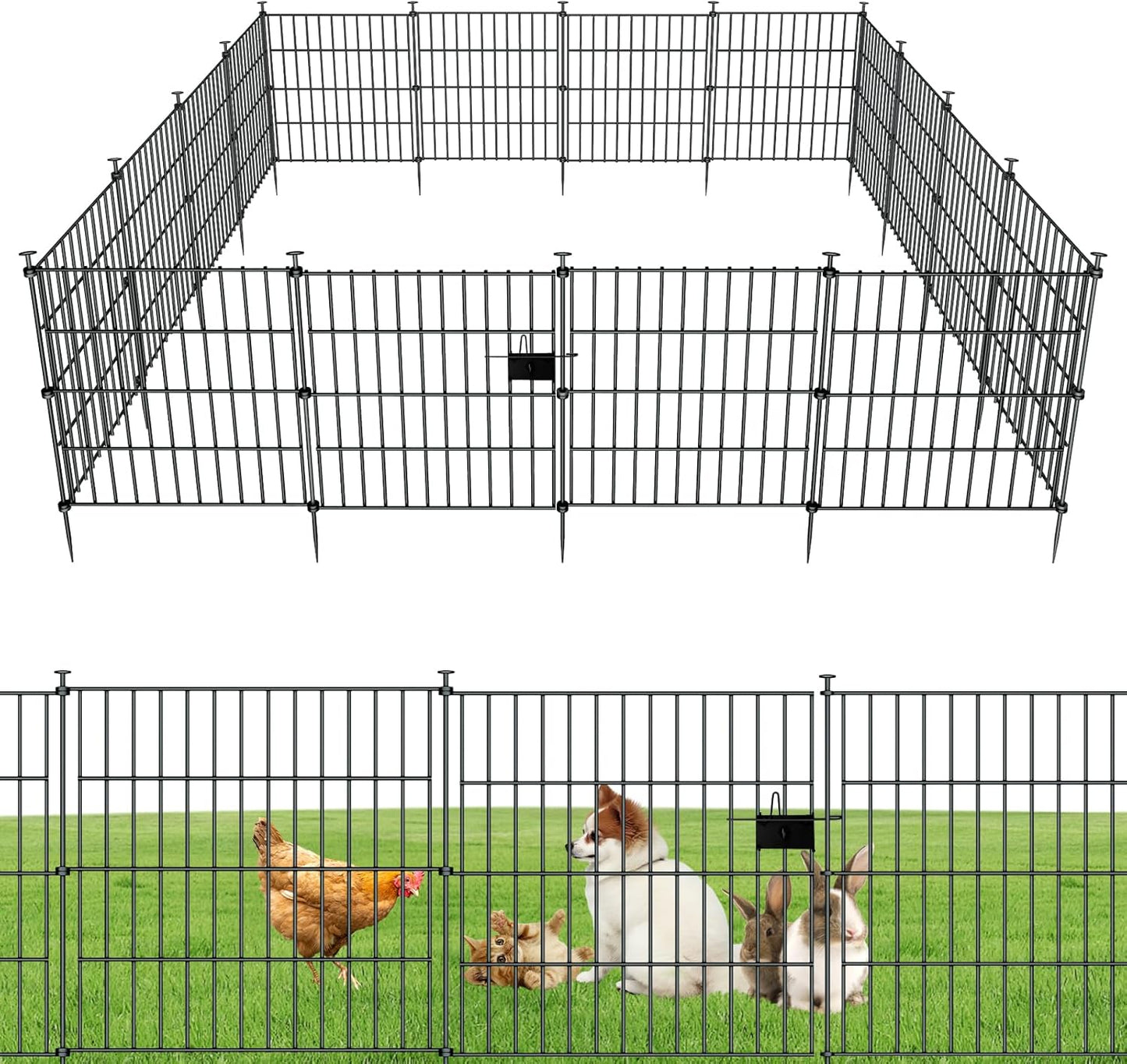10 Panels Garden Fence Dog Fence Outdoor for Yard,32in H x 23.6ft L Rustproof Metal Fencing with Ground Stakes|No Dig Temporary Animal Proof Containment for Pets/Rabbits|Durable Patio Security Panels