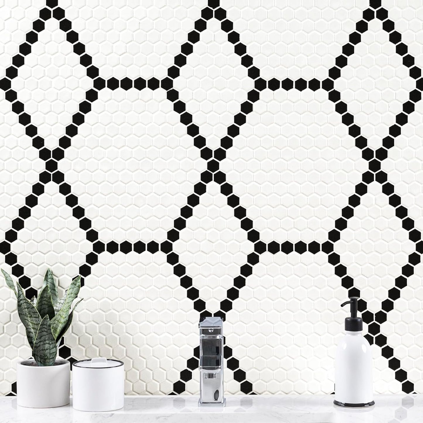 MSI White and Black 12 in. x 12 in. Hive Pattern Matte Porcelain Tile for Kitchen Backsplash, Floor and Wall Tiles, Shower Wall Mosaic