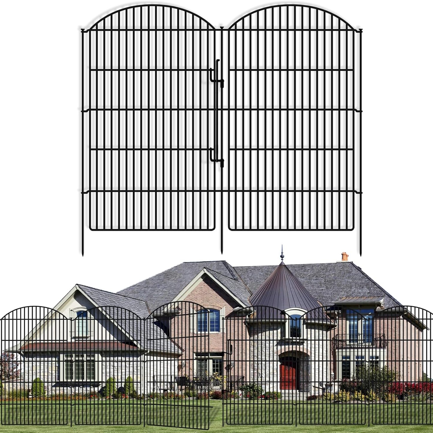 10 Panels No Dig Decorative Outdoor Garden Fence for Yard, 33in (H) x 21.92ft (L) Animal Barrier Fencing Rustproof Metal Panel Border for Dog, Rabbits Patio Camping Temporary Ground Stakes