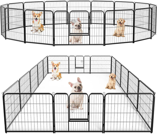 SMUG Heavy-Duty Iron Dog Playpen – 16 Panels 24” Durable, Rust-Resistant Pet Fence for Indoor & Outdoor Use, Secure & Spacious Pet Play Area for Dogs, Puppies & Small Animals