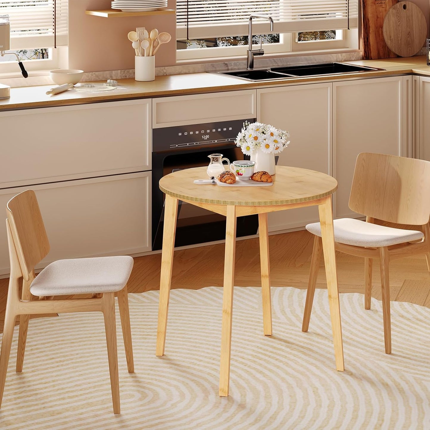HOOBRO Bamboo Dining Table, Round Dining Table for 2, 27.5" Kitchen Table for Small Space, Writing Table, Easy to Assemble, for Dining Room, Living Room, Office, Kitchen, Apartment, Natural YL71CZ01