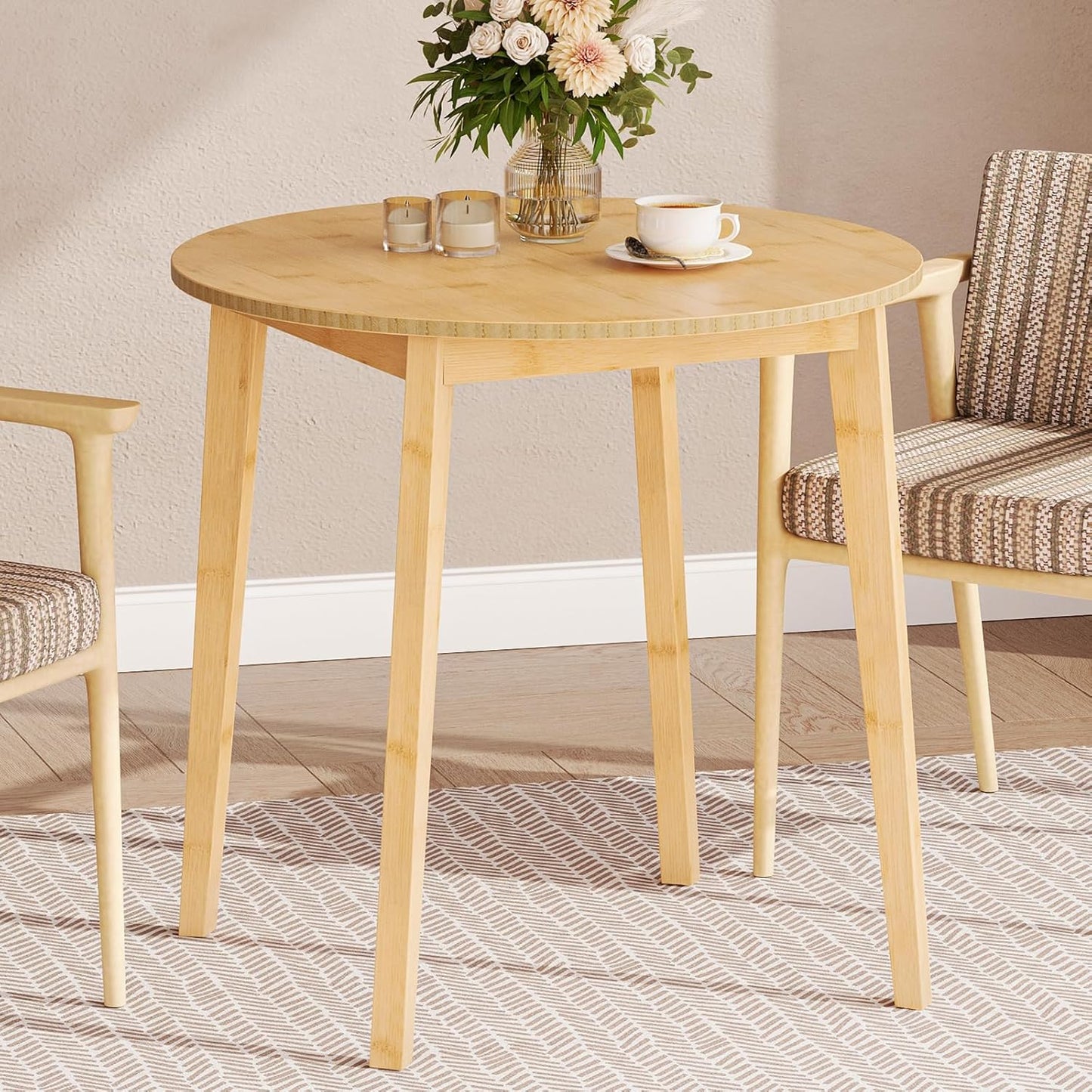 HOOBRO Bamboo Dining Table, Round Dining Table for 2, 27.5" Kitchen Table for Small Space, Writing Table, Easy to Assemble, for Dining Room, Living Room, Office, Kitchen, Apartment, Natural YL71CZ01