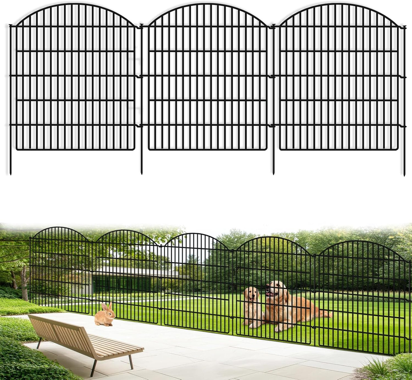 10 Panels No Dig Decorative Outdoor Garden Fence for Yard, 33in (H) x 21.92ft (L) Animal Barrier Fencing Rustproof Metal Panel Border for Dog, Rabbits Patio Camping Temporary Ground Stakes