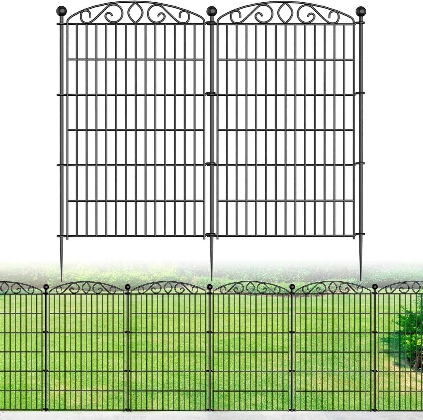 Garden Fence 12 Panel - 30in H x 23.6ft L, No Dig Rustproof Metal Tall Animal Barrier for Dogs Rabbits, Decorative Outdoor Border for Yard, Patio, and Flower Beds