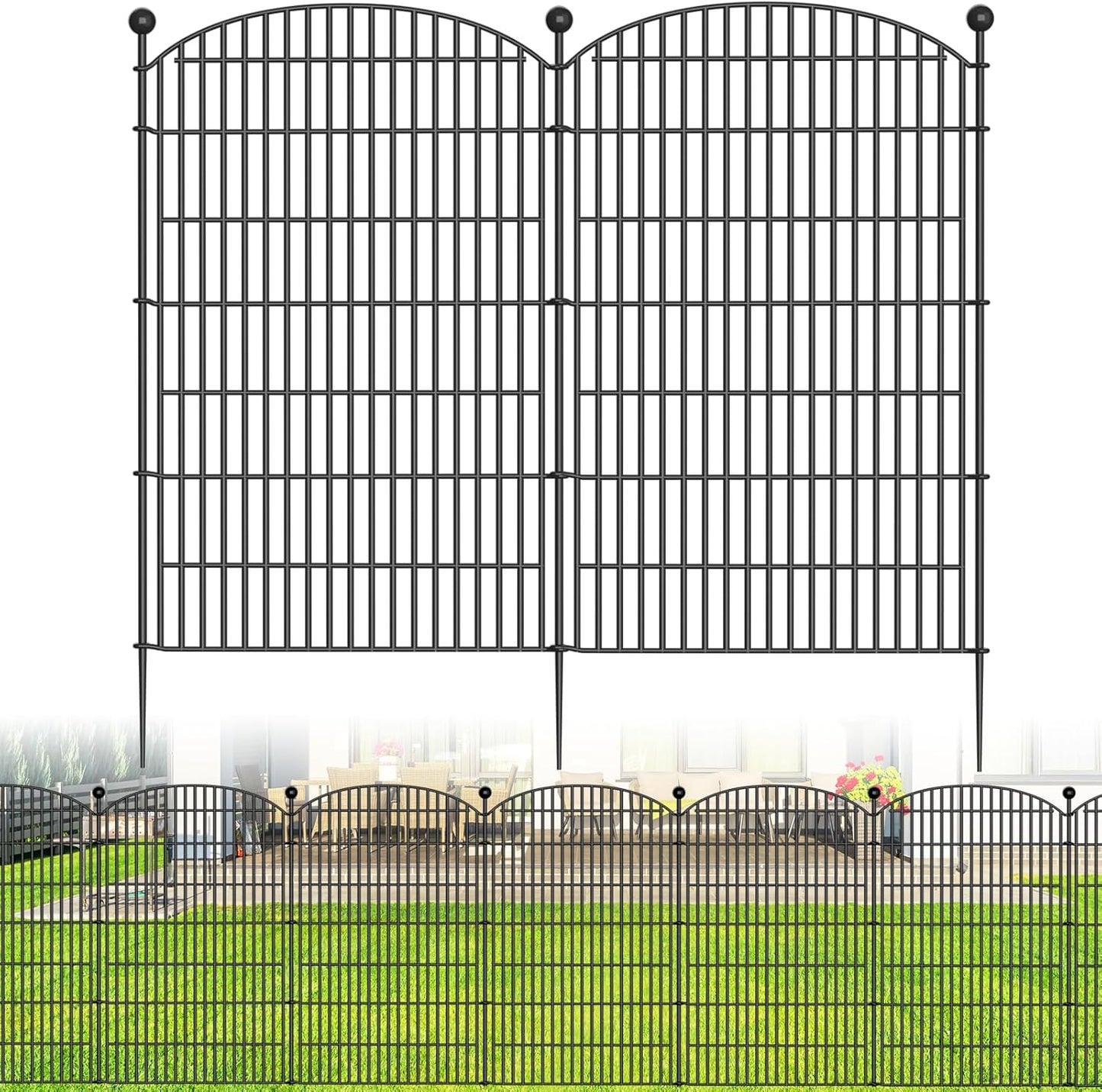 10 Panels Decorative Garden Fence - 32 in (H) x 23.6 ft (L) No Dig Dog Fence Outdoor for Yard, Rustproof Tall Garden Fencecing Panels, Animal Barrier Suitable for Yard Border, Patio, and Outdoor Use