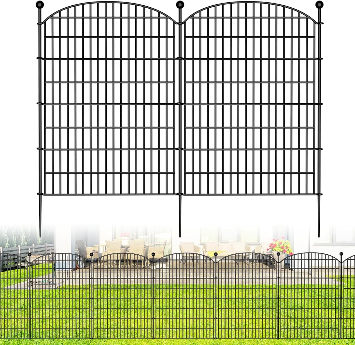 10 Panels Decorative Garden Fence - 32 in (H) x 23.6 ft (L) No Dig Dog Fence Outdoor for Yard, Rustproof Tall Garden Fencecing Panels, Animal Barrier Suitable for Yard Border, Patio, and Outdoor Use