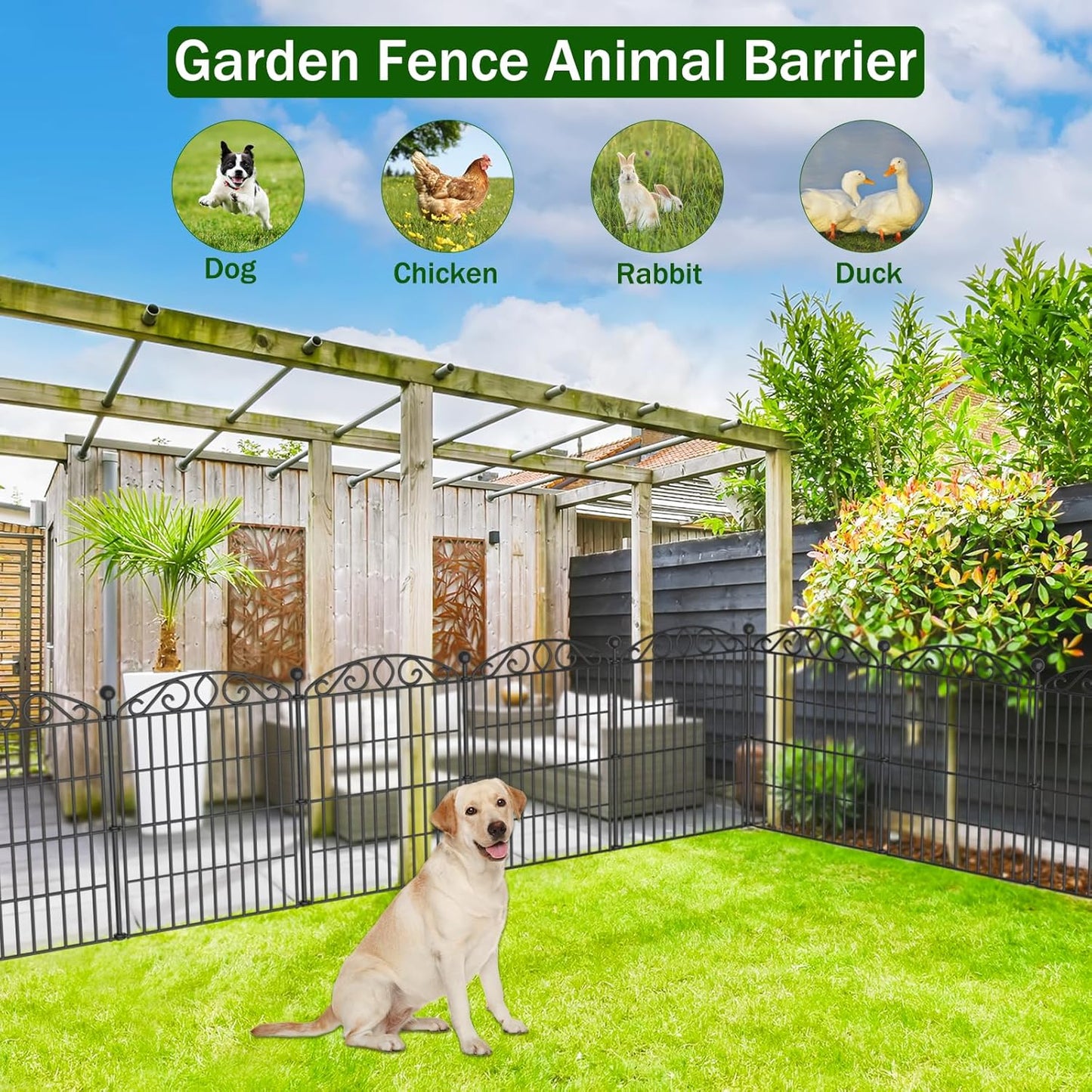 Garden Fence 12 Panel - 30in H x 23.6ft L, No Dig Rustproof Metal Tall Animal Barrier for Dogs Rabbits, Decorative Outdoor Border for Yard, Patio, and Flower Beds