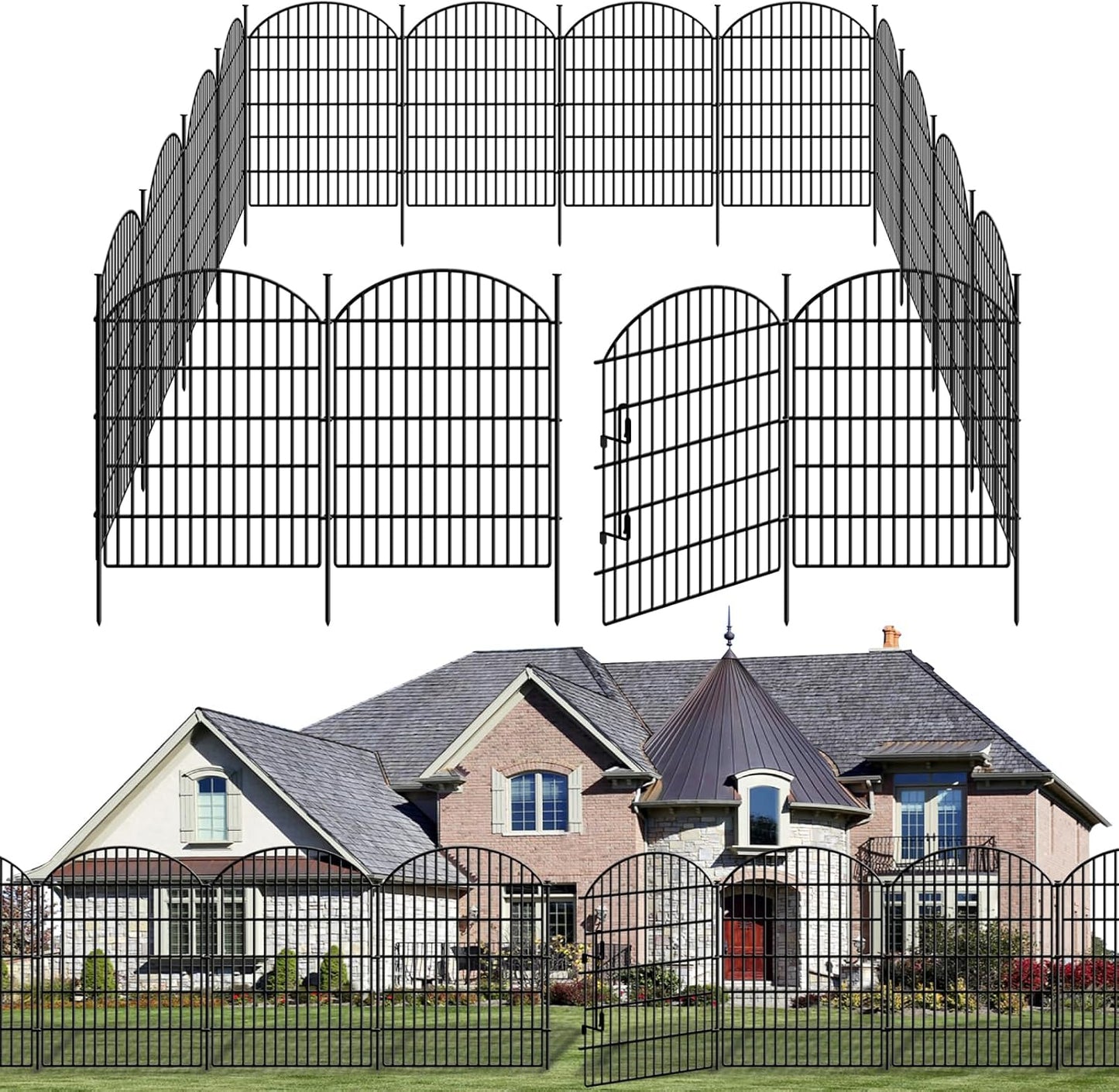 10 Panels No Dig Decorative Outdoor Garden Fence for Yard, 33in (H) x 21.92ft (L) Animal Barrier Fencing Rustproof Metal Panel Border for Dog, Rabbits Patio Camping Temporary Ground Stakes