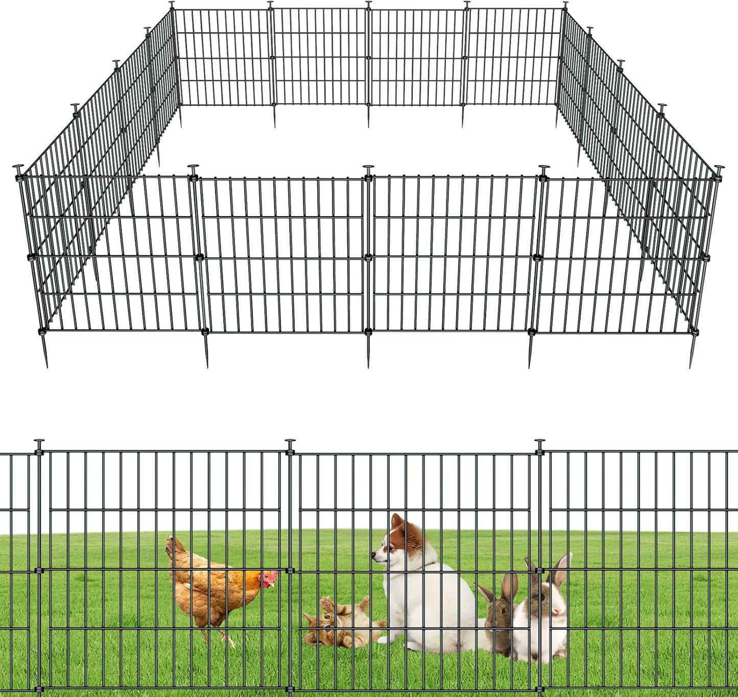 10 Panels Garden Fence Dog Fence Outdoor for Yard,32in H x 23.6ft L Rustproof Metal Fencing with Ground Stakes|No Dig Temporary Animal Proof Containment for Pets/Rabbits|Durable Patio Security Panels