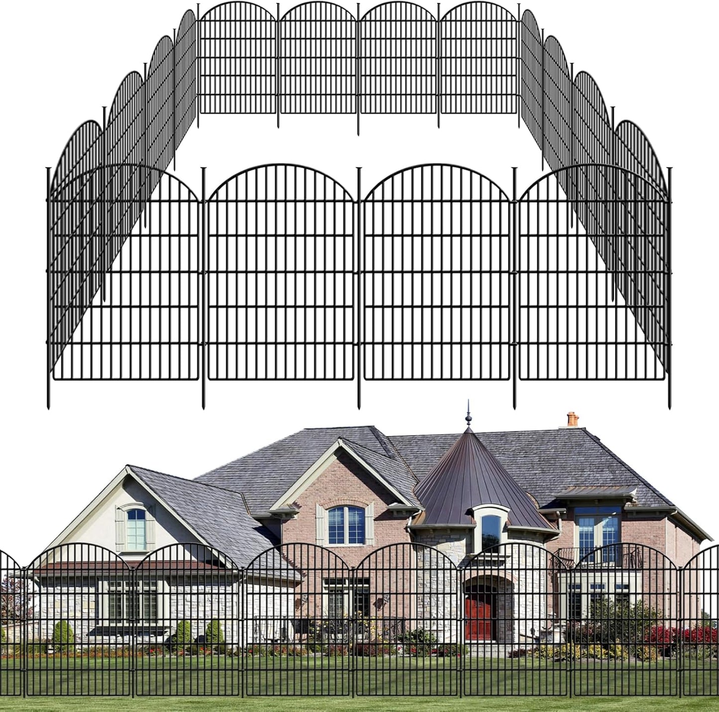 10 Panels No Dig Decorative Outdoor Garden Fence for Yard, 33in (H) x 21.92ft (L) Animal Barrier Fencing Rustproof Metal Panel Border for Dog, Rabbits Patio Camping Temporary Ground Stakes