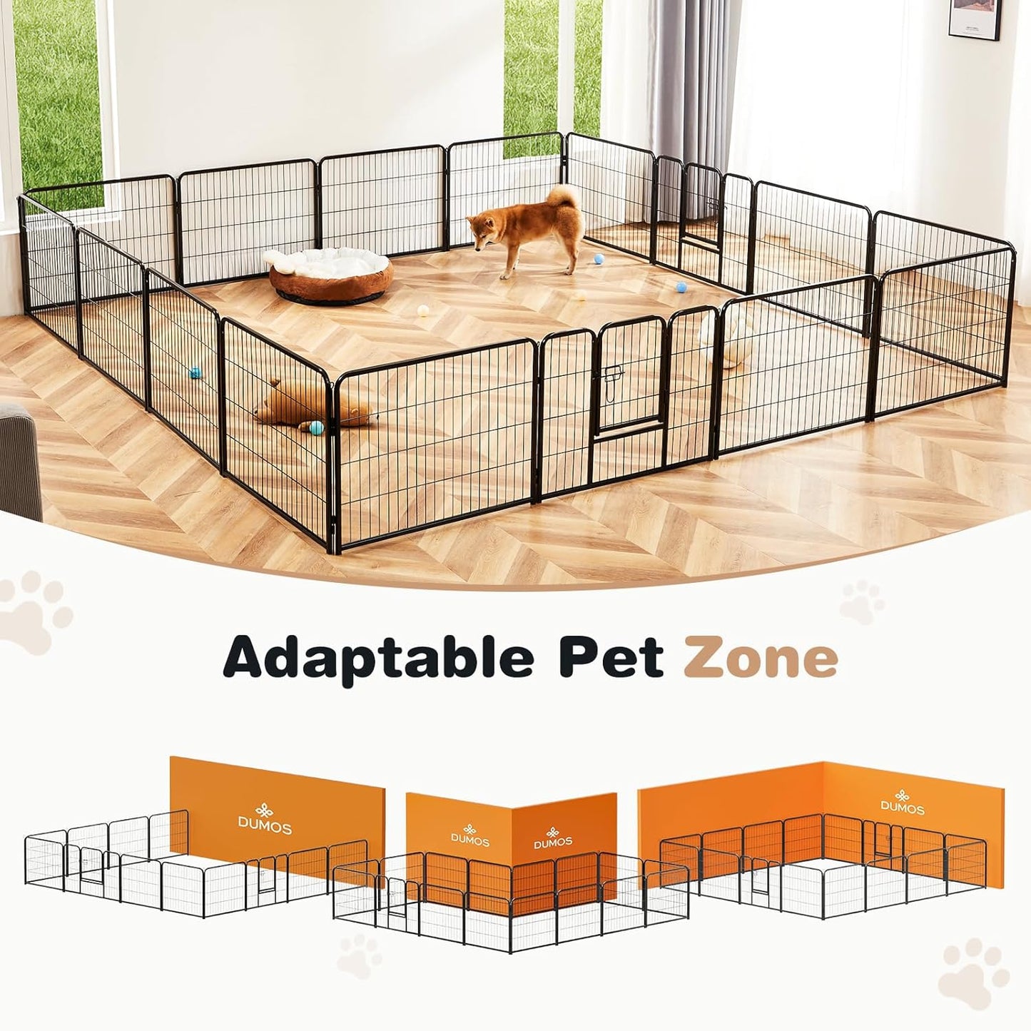 SMUG Heavy-Duty Iron Dog Playpen – 16 Panels 24” Durable, Rust-Resistant Pet Fence for Indoor & Outdoor Use, Secure & Spacious Pet Play Area for Dogs, Puppies & Small Animals