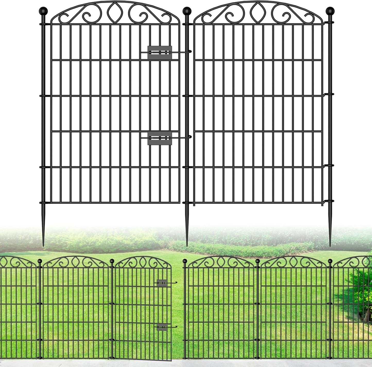 Garden Fence 12 Panel - 30in H x 23.6ft L, No Dig Rustproof Metal Tall Animal Barrier for Dogs Rabbits, Decorative Outdoor Border for Yard, Patio, and Flower Beds