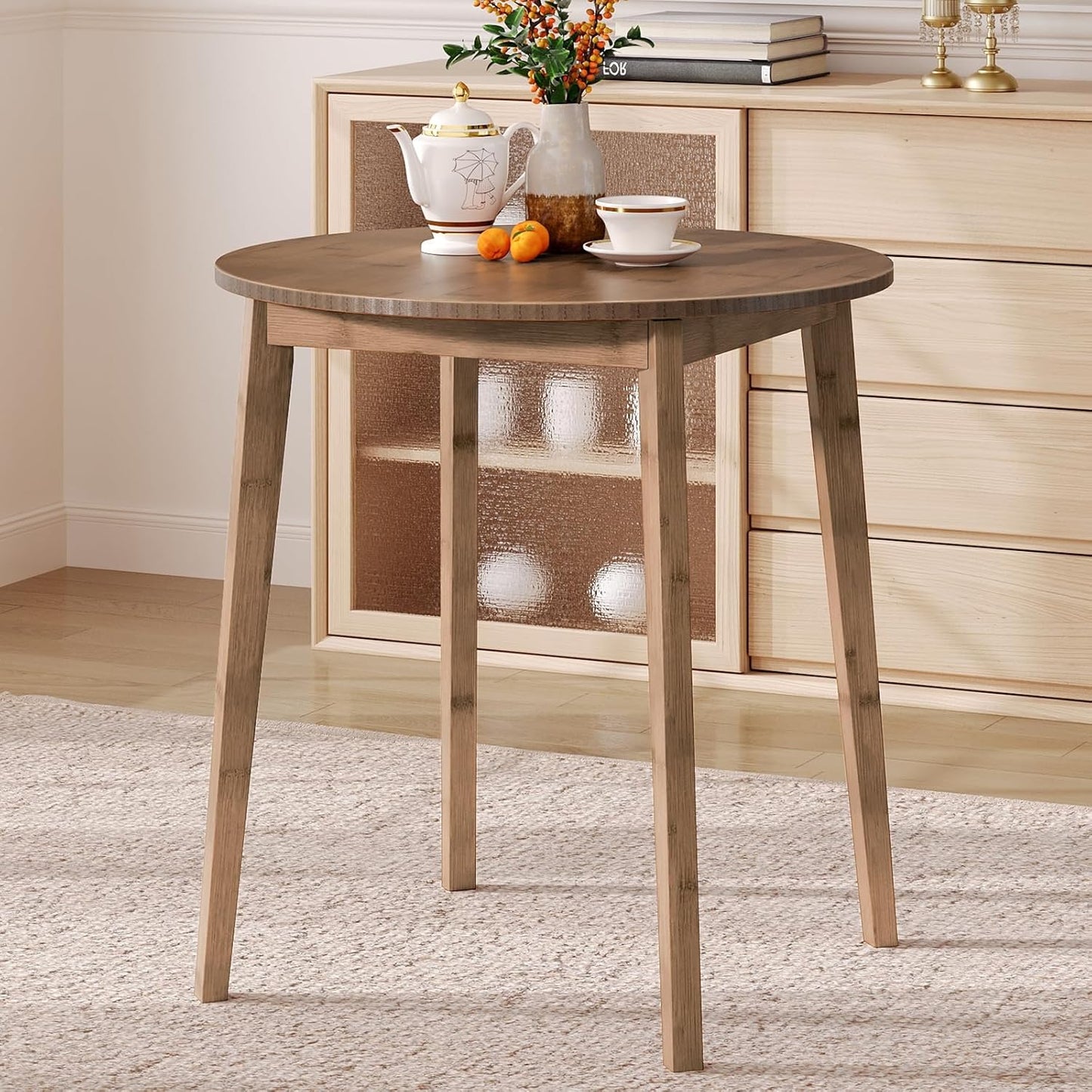 HOOBRO Bamboo Dining Table, Round Dining Table for 2, 27.5" Kitchen Table for Small Space, Writing Table, Easy to Assemble, for Dining Room, Living Room, Office, Kitchen, Apartment, Natural YL71CZ01