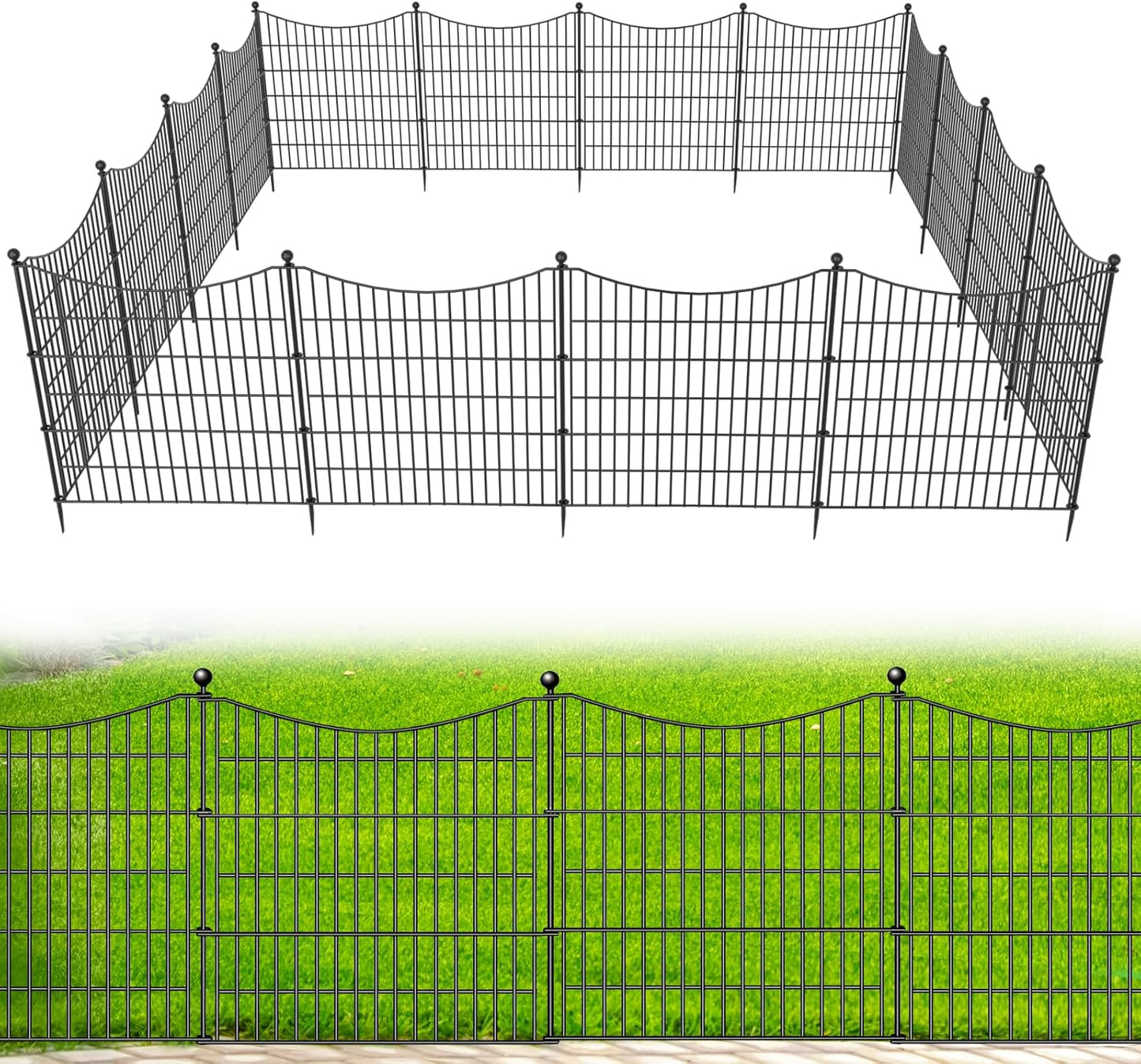 10 Panels Decorative Garden Fence with Gate, 32 in(H) X 23.6 ft(L) No Dig Dog Fence Animal Barrier Outdoor for Yard, Rustproof Metal Garden Edging and Borders, Temporary Fencing Stakes