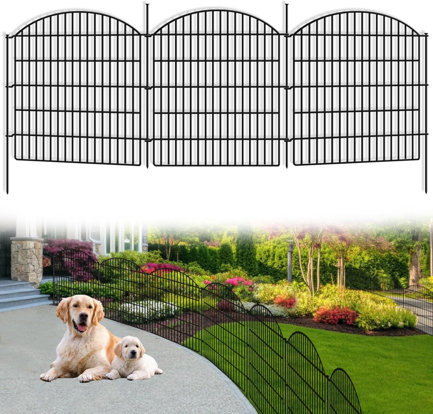10 Panels No Dig Decorative Outdoor Garden Fence for Yard, 33in (H) x 21.92ft (L) Animal Barrier Fencing Rustproof Metal Panel Border for Dog, Rabbits Patio Camping Temporary Ground Stakes