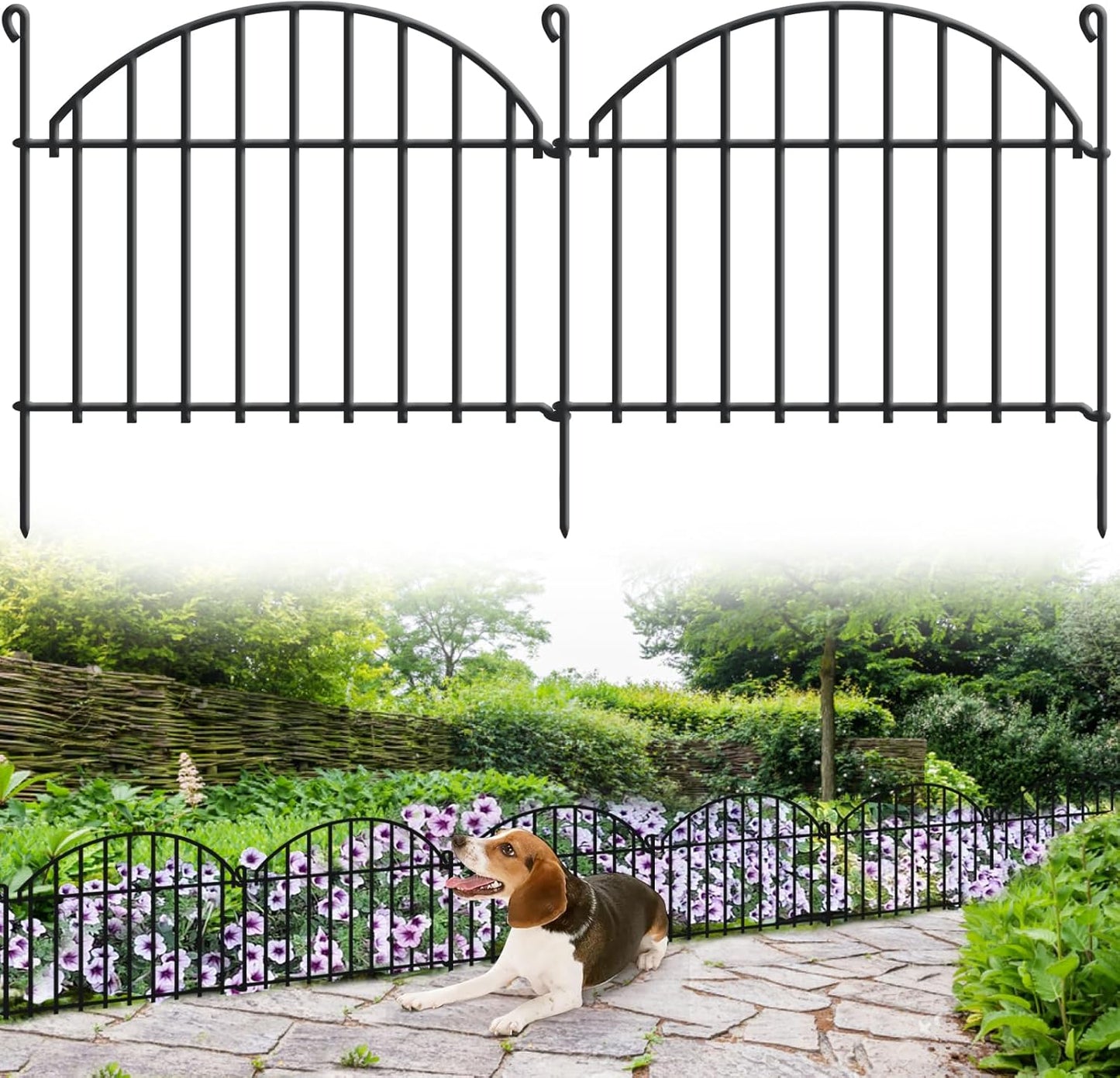 32 Panels Garden Fence, 34ft x 23in Animal Barrier Fences for Rabbits Dogs, Rustproof Metal Gardens Border Fencing, Arched Decorative Flower Bed Edging Barriers for Outdoor Yard Patio