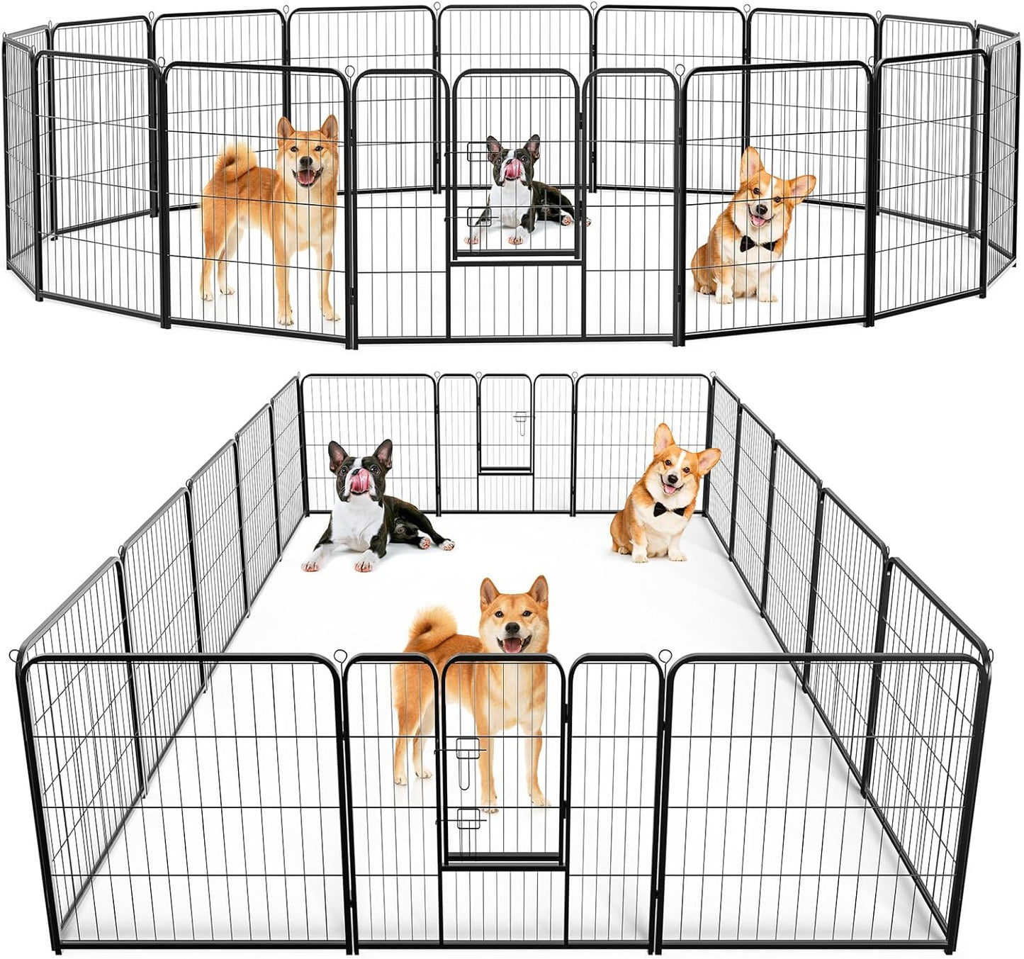 SMUG Heavy-Duty Iron Dog Playpen – 16 Panels 24” Durable, Rust-Resistant Pet Fence for Indoor & Outdoor Use, Secure & Spacious Pet Play Area for Dogs, Puppies & Small Animals