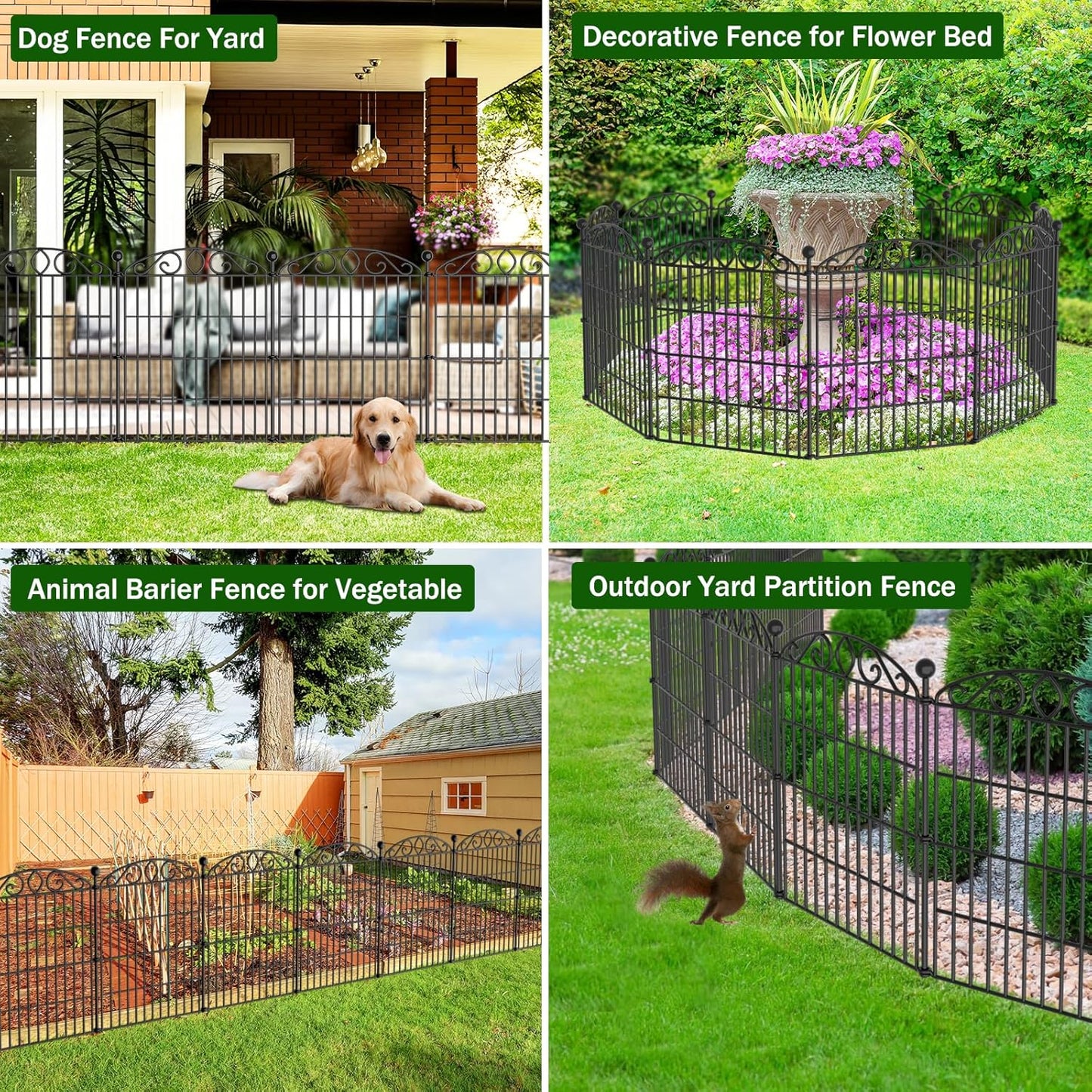 Garden Fence 12 Panel - 30in H x 23.6ft L, No Dig Rustproof Metal Tall Animal Barrier for Dogs Rabbits, Decorative Outdoor Border for Yard, Patio, and Flower Beds