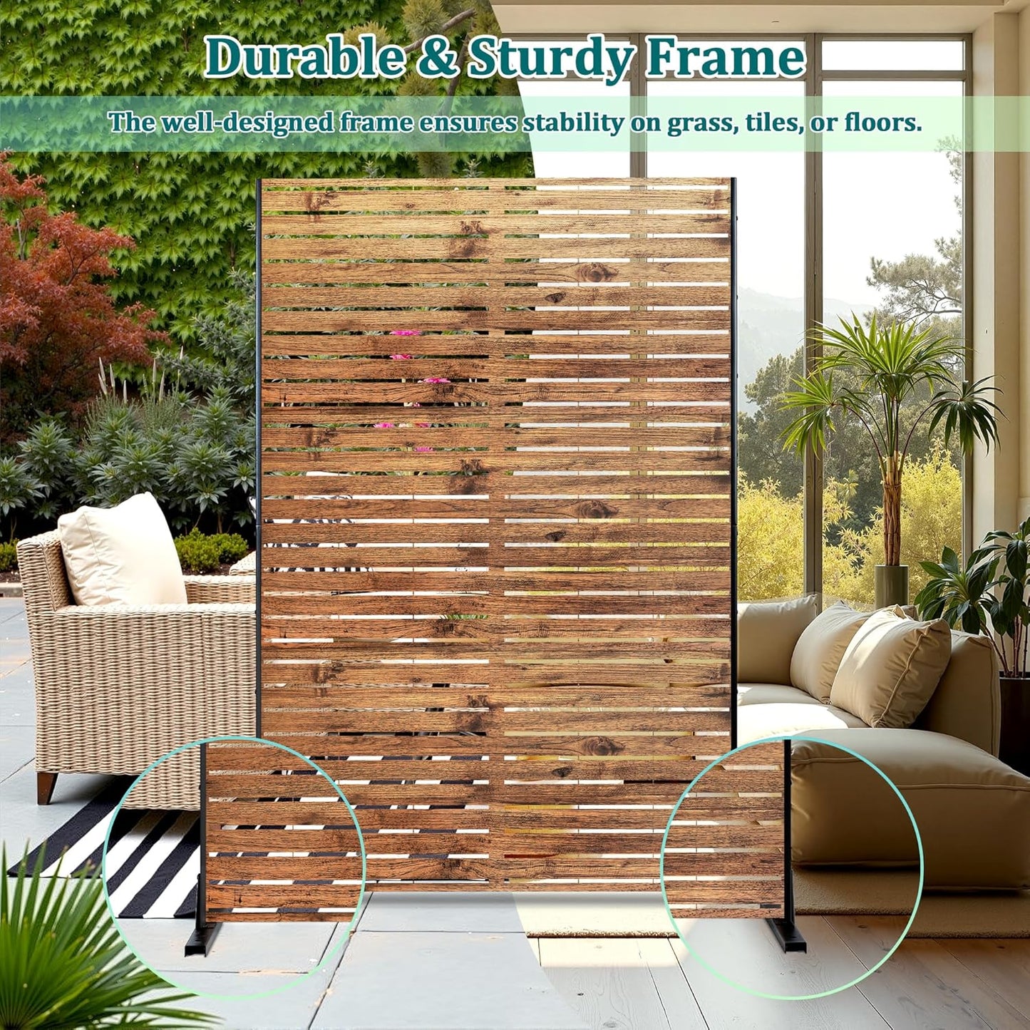 Metal Privacy Screen Outdoor Privacy Screen, Freestanding Fence Panel for Outside, 72''H×47''W, Decorative Screen Panel for Backyard/Patio/Deck