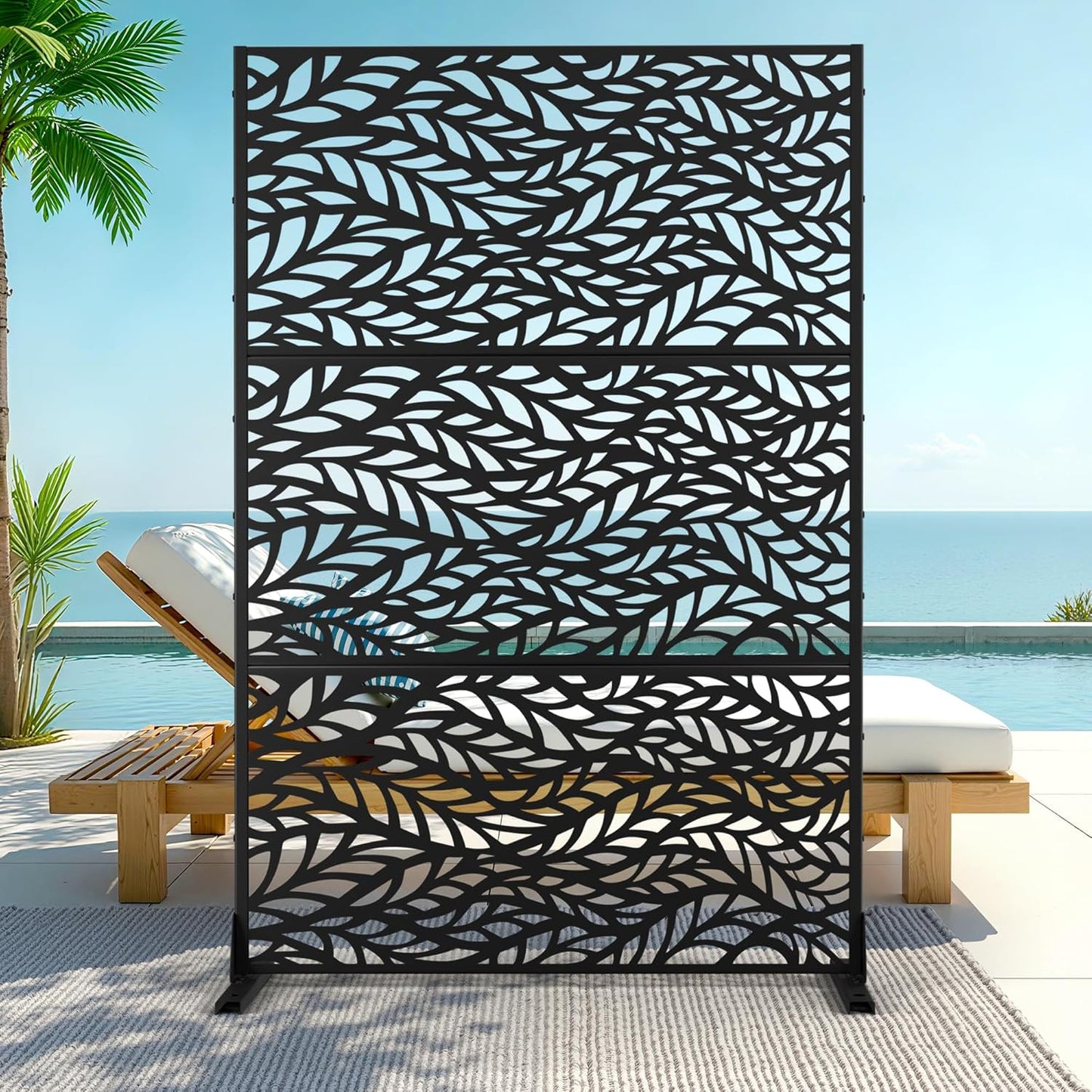 Metal Privacy Screen Outdoor Privacy Screen, Freestanding Fence Panel for Outside, 72''H×47''W, Decorative Screen Panel for Backyard/Patio/Deck