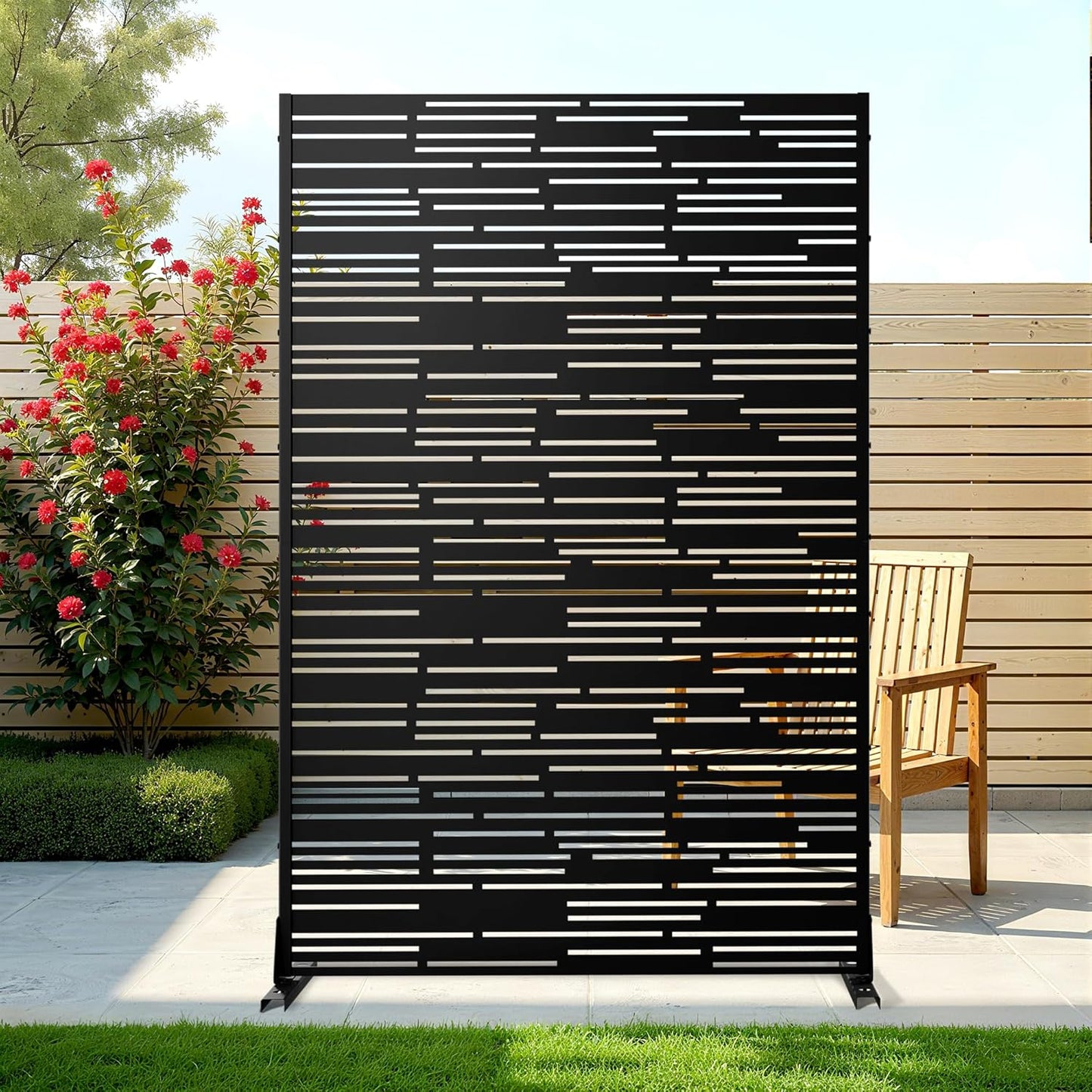 Metal Privacy Screen Outdoor Privacy Screen, Freestanding Fence Panel for Outside, 72''H×47''W, Decorative Screen Panel for Backyard/Patio/Deck
