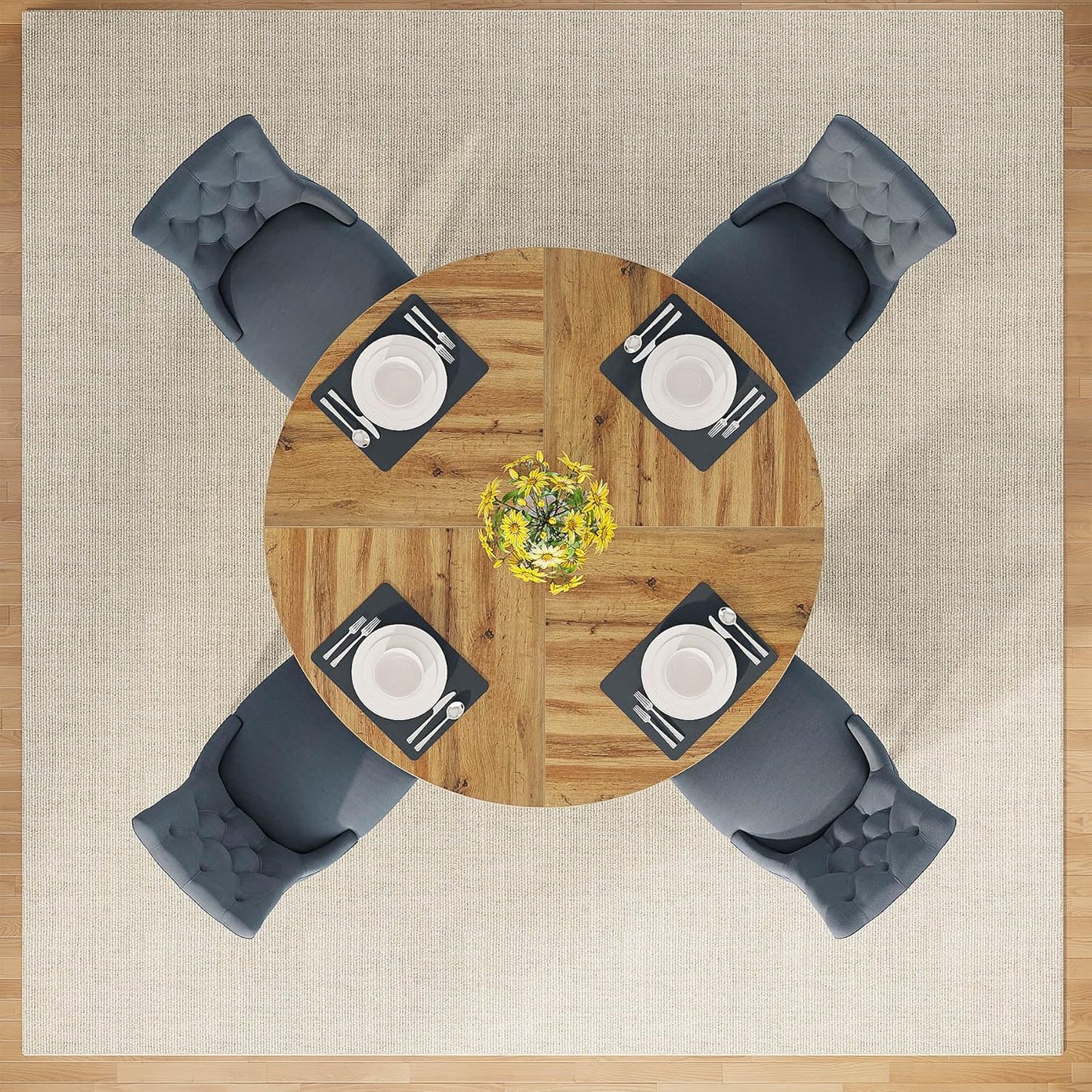 Tribesigns Round Dining Table Wood Kitchen Table for Dining Room, 47" Dinning Room Tables for 4 Adult, Farmhouse Dinner Table with Wooden Tabletop and Cross Base, Burlywood