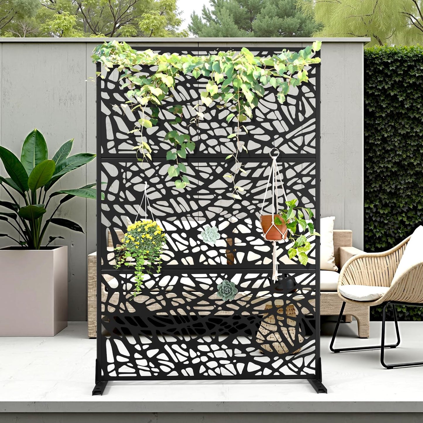 Metal Privacy Screen Outdoor Privacy Screen, Freestanding Fence Panel for Outside, 72''H×47''W, Decorative Screen Panel for Backyard/Patio/Deck