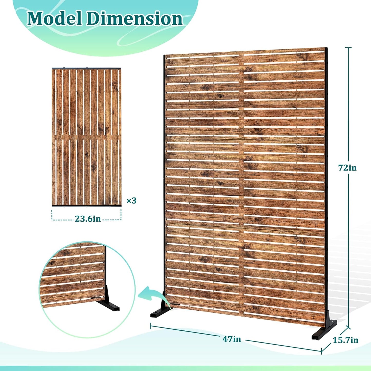 Metal Privacy Screen Outdoor Privacy Screen, Freestanding Fence Panel for Outside, 72''H×47''W, Decorative Screen Panel for Backyard/Patio/Deck