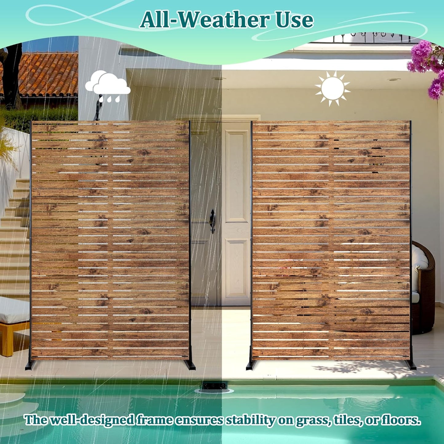 Metal Privacy Screen Outdoor Privacy Screen, Freestanding Fence Panel for Outside, 72''H×47''W, Decorative Screen Panel for Backyard/Patio/Deck