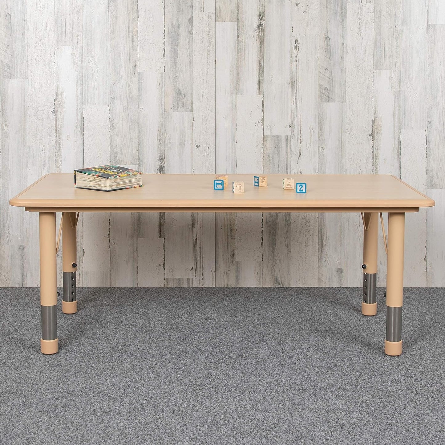 EMMA + OLIVER Adjustable Kids Activity Table for Home Use, Height-Adjustable Classroom Table for Kids, 23.625" W x 47.25" D x 14.5-23.5" H, Natural