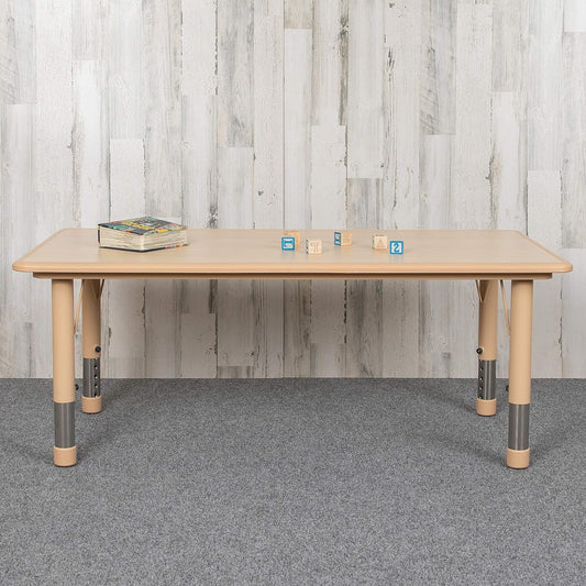 EMMA + OLIVER Adjustable Kids Activity Table for Home Use, Height-Adjustable Classroom Table for Kids, 23.625" W x 47.25" D x 14.5-23.5" H, Natural