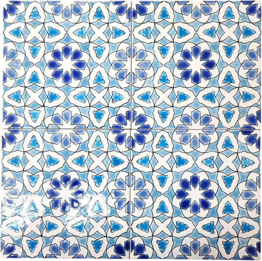 DYARI Set of 4 Decorative Ceramic Tiles – Hand Painted Indoor & Outdoor – Spanish Artisan Top Kitchen – Mediterranean Tiles 8"x8"/One Tile – Durable Colorful (Granada, Box of 4 Tiles (1.72 Sq.ft))