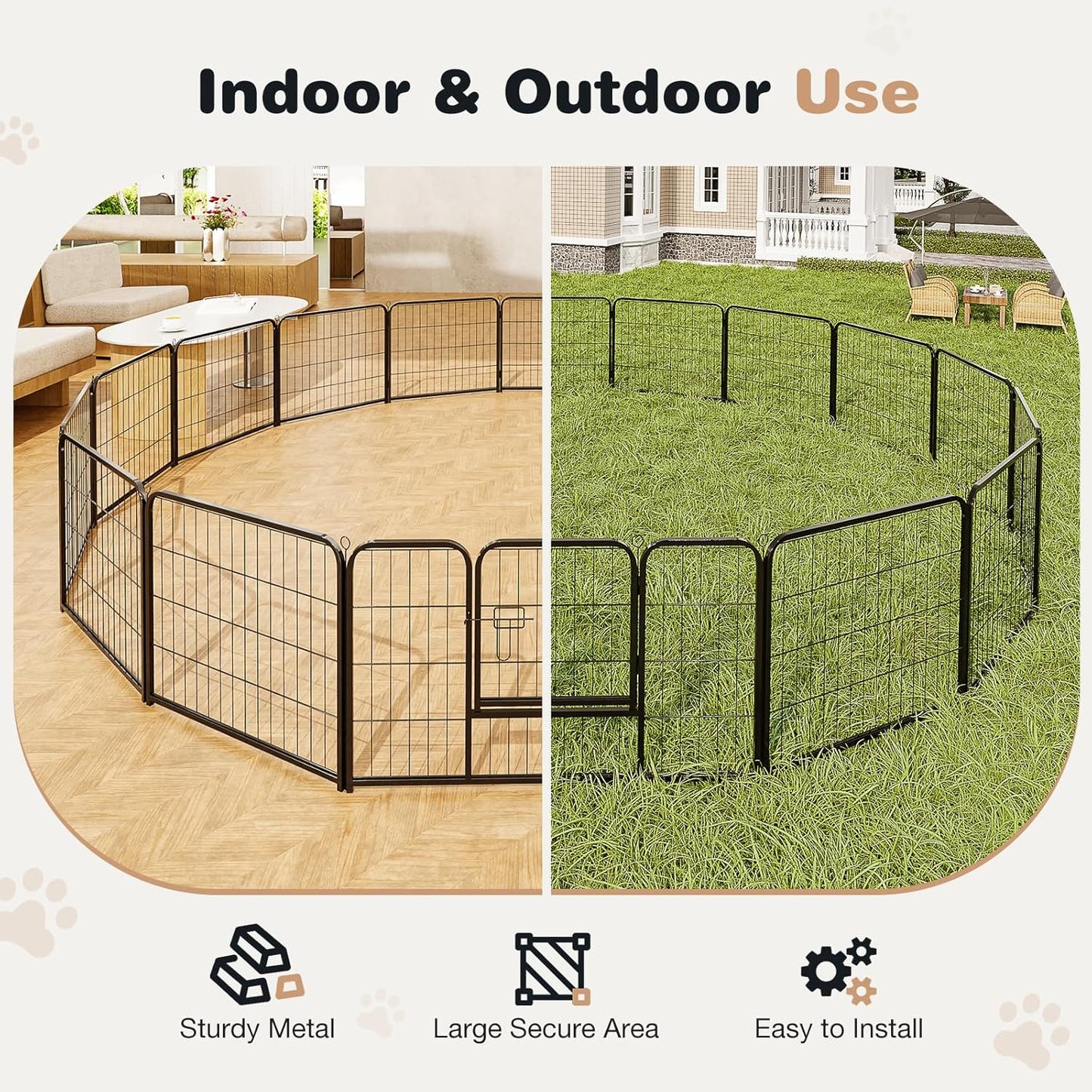 SMUG Heavy-Duty Iron Dog Playpen – 16 Panels 24” Durable, Rust-Resistant Pet Fence for Indoor & Outdoor Use, Secure & Spacious Pet Play Area for Dogs, Puppies & Small Animals