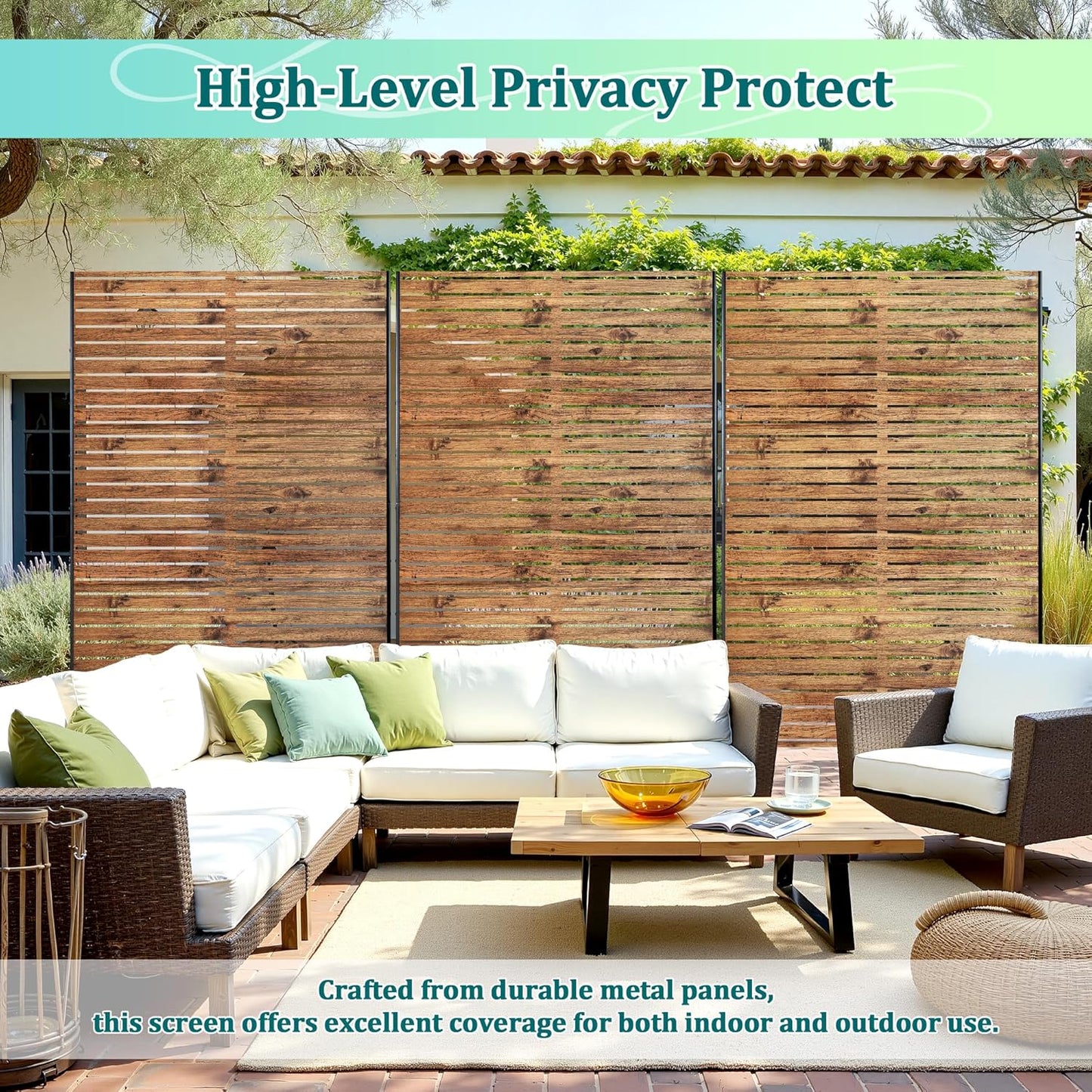 Metal Privacy Screen Outdoor Privacy Screen, Freestanding Fence Panel for Outside, 72''H×47''W, Decorative Screen Panel for Backyard/Patio/Deck